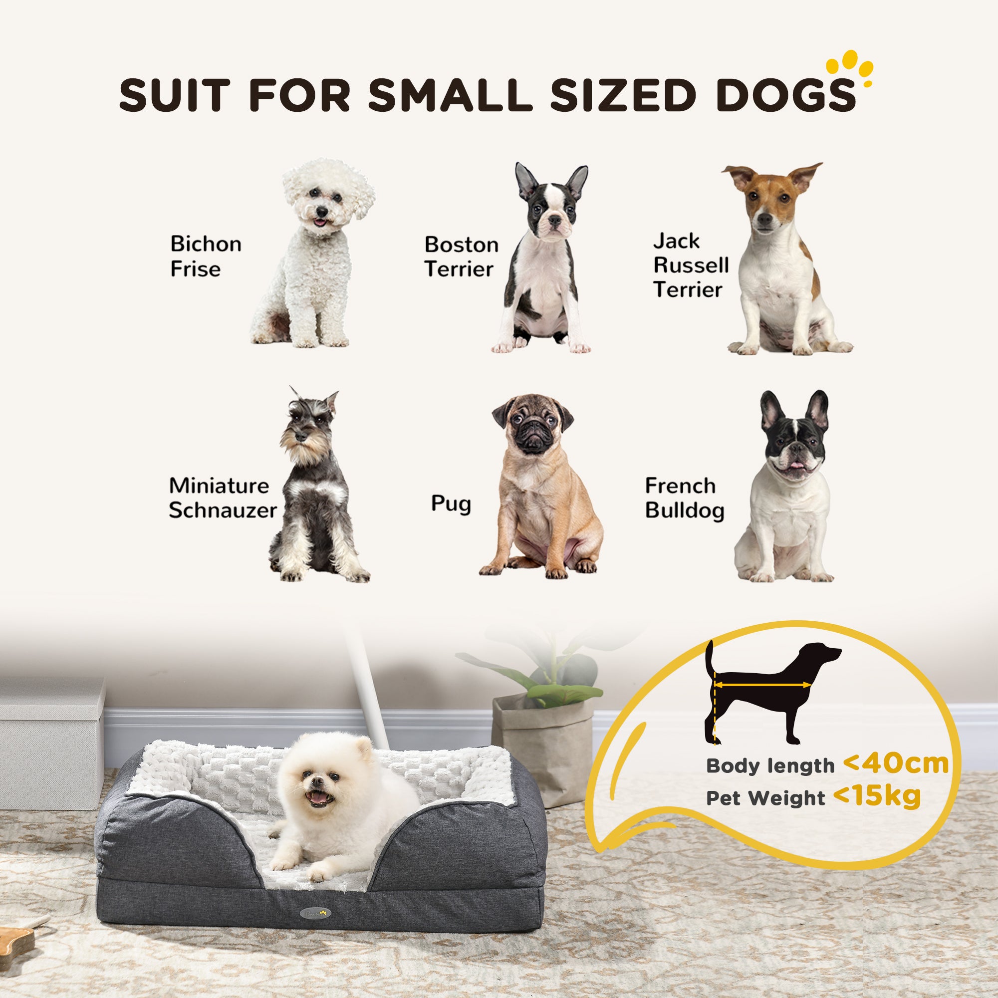 PawHut Calming Dog Bed Pet Mattress w/ Removable Cover, Anti-Slip Bottom, for Small Dogs, 70L x 50W x 18Hcm - Charcoal Grey - North Peak Garden Furniture