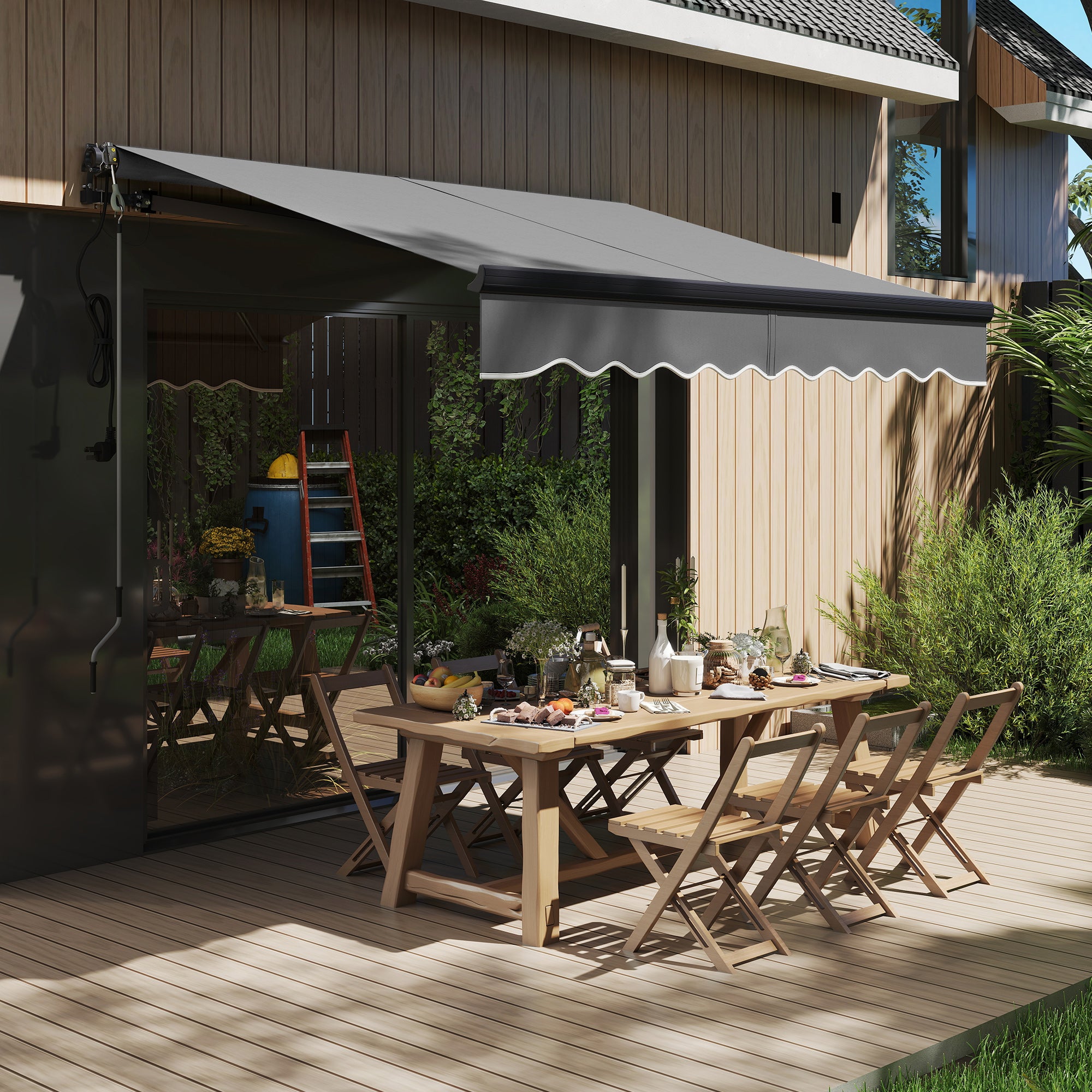 Outsunny 2.5 x 2m Electric Awning with Remote Controller, Aluminium Frame DIY Retractable Awning, UV30+ Sun Shade Canopy for Garden Patio Deck Door Window, Dark Grey - North Peak Garden Furniture