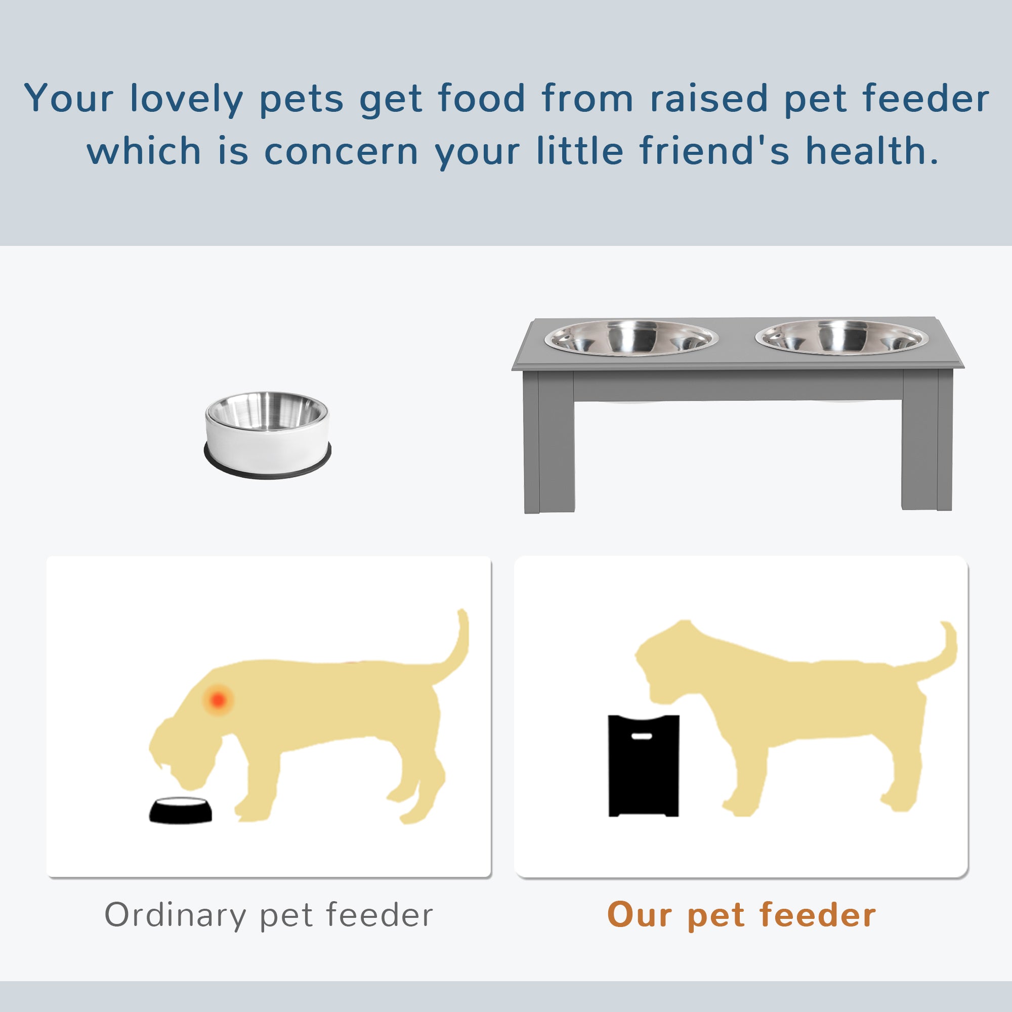 PawHut Raised Dog Feeding Bowls with Stand, Stainless Steel for  Extra Small and Small Dog, 44L x 24W x 15H cm - Grey