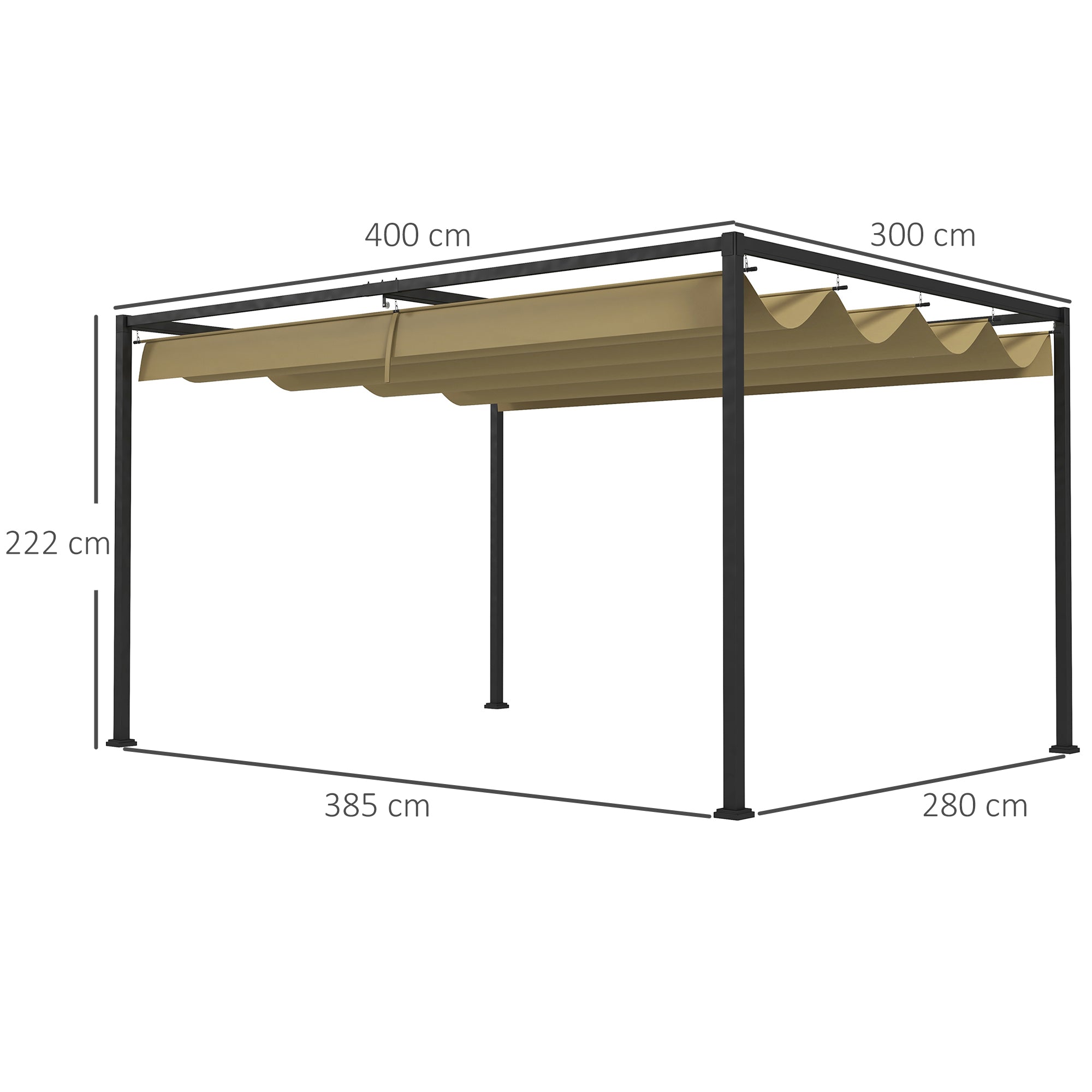 Outsunny 4 x 3(m) Metal Pergola with Retractable Roof, Garden Gazebo Canopy Shelter for Outdoor, Patio, Khaki - North Peak Garden Furniture