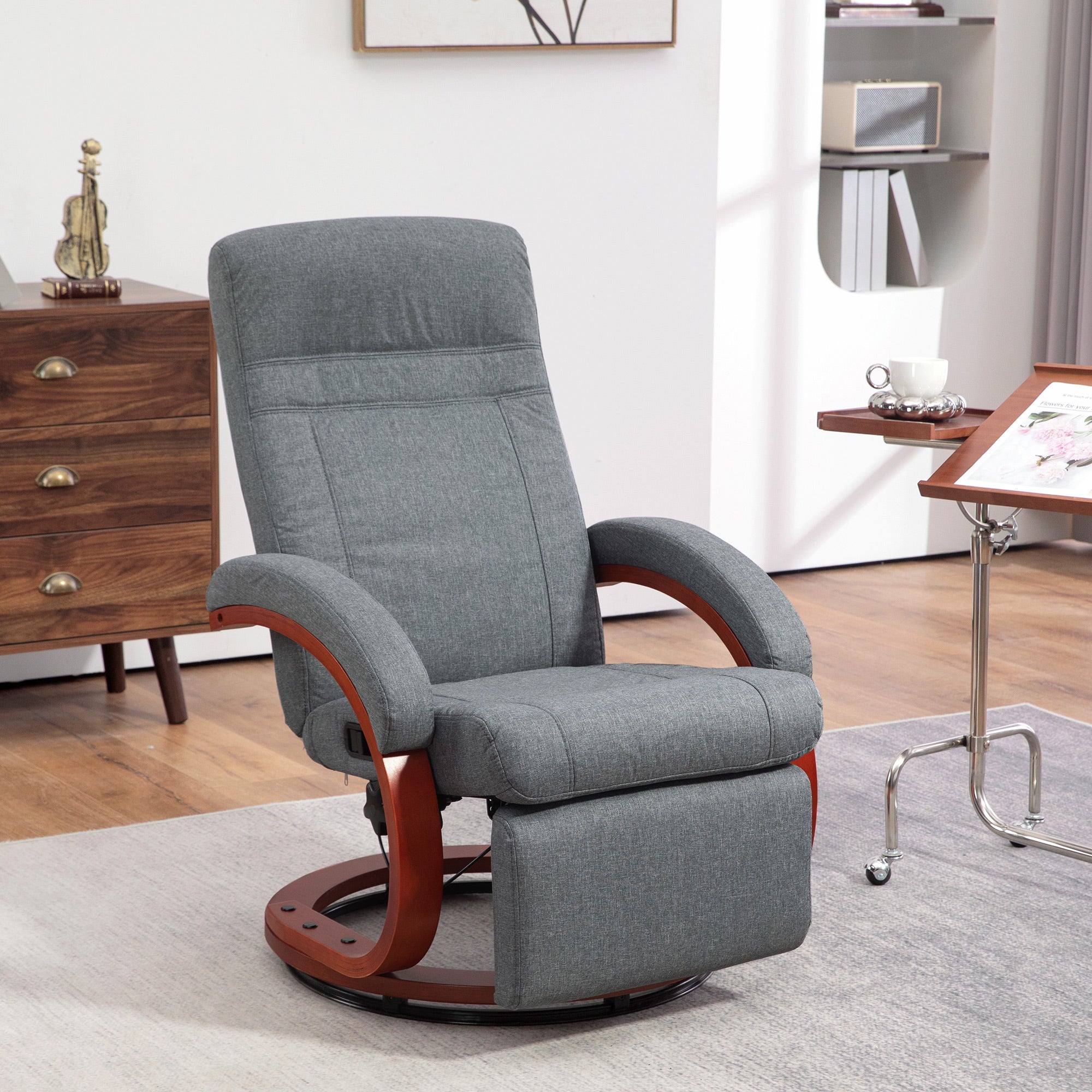 HOMCOM 135° Manual Reclining Swivel Chair, with Footrest - Grey - North Peak Garden Furniture