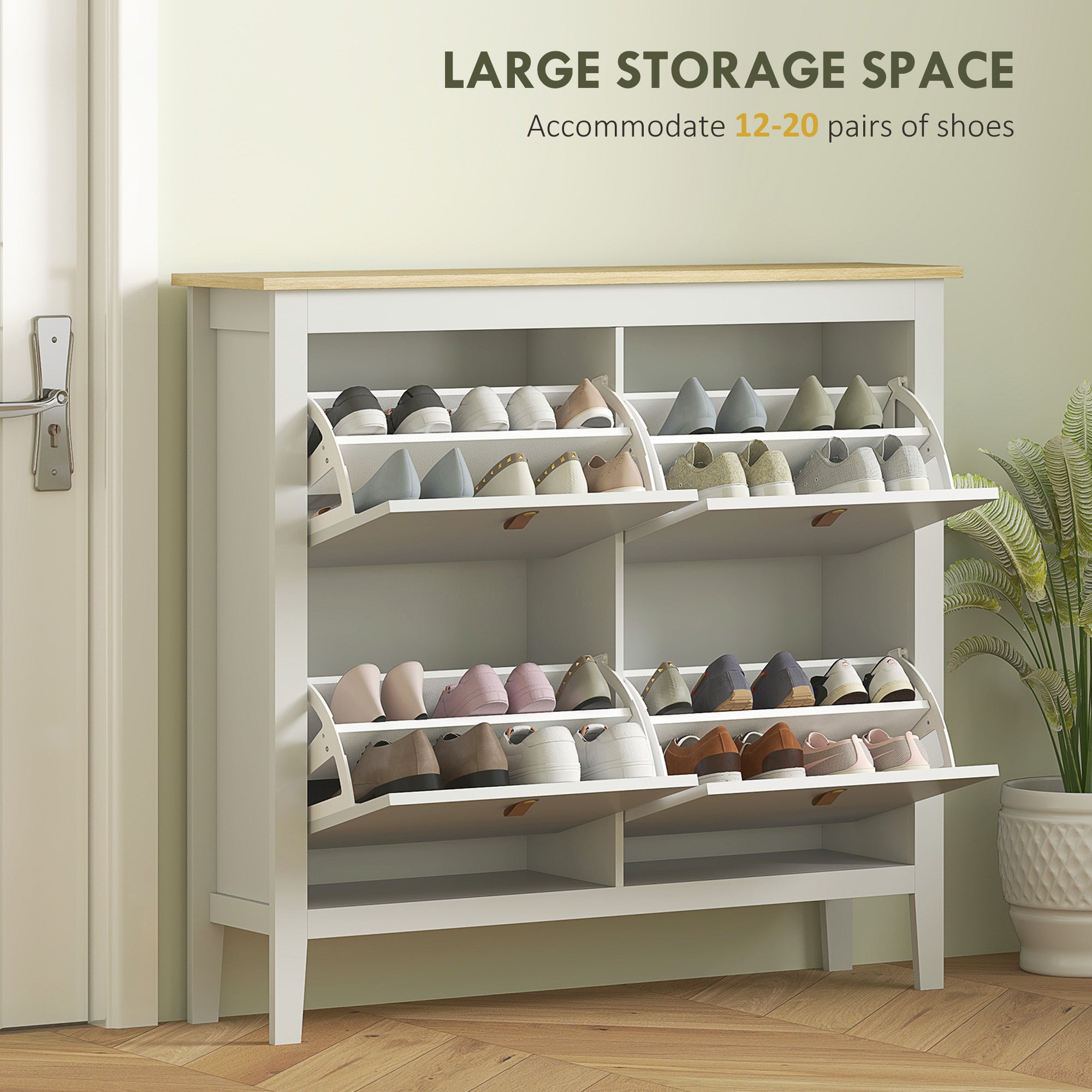HOMCOM Modern Four-Drawer Shoe Cabinet - White - North Peak Garden Furniture