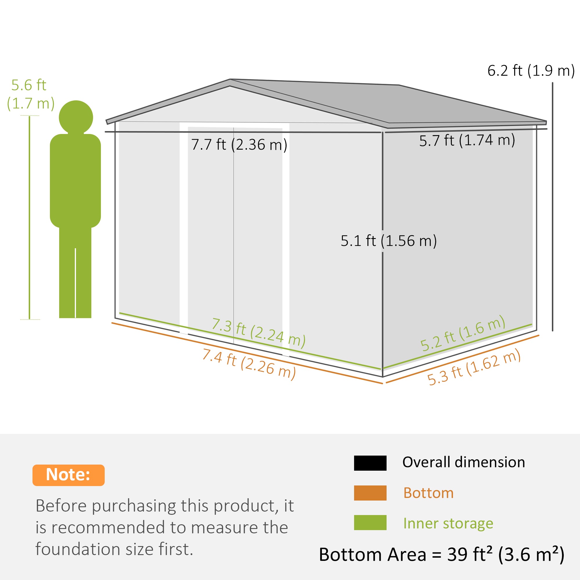 Outsunny 7.7 x 5.7ft Metal Garden Shed, Galvanised Outdoor Tool Storage House with Ventilation Slots and Sliding Doors, Grey - North Peak Garden Furniture