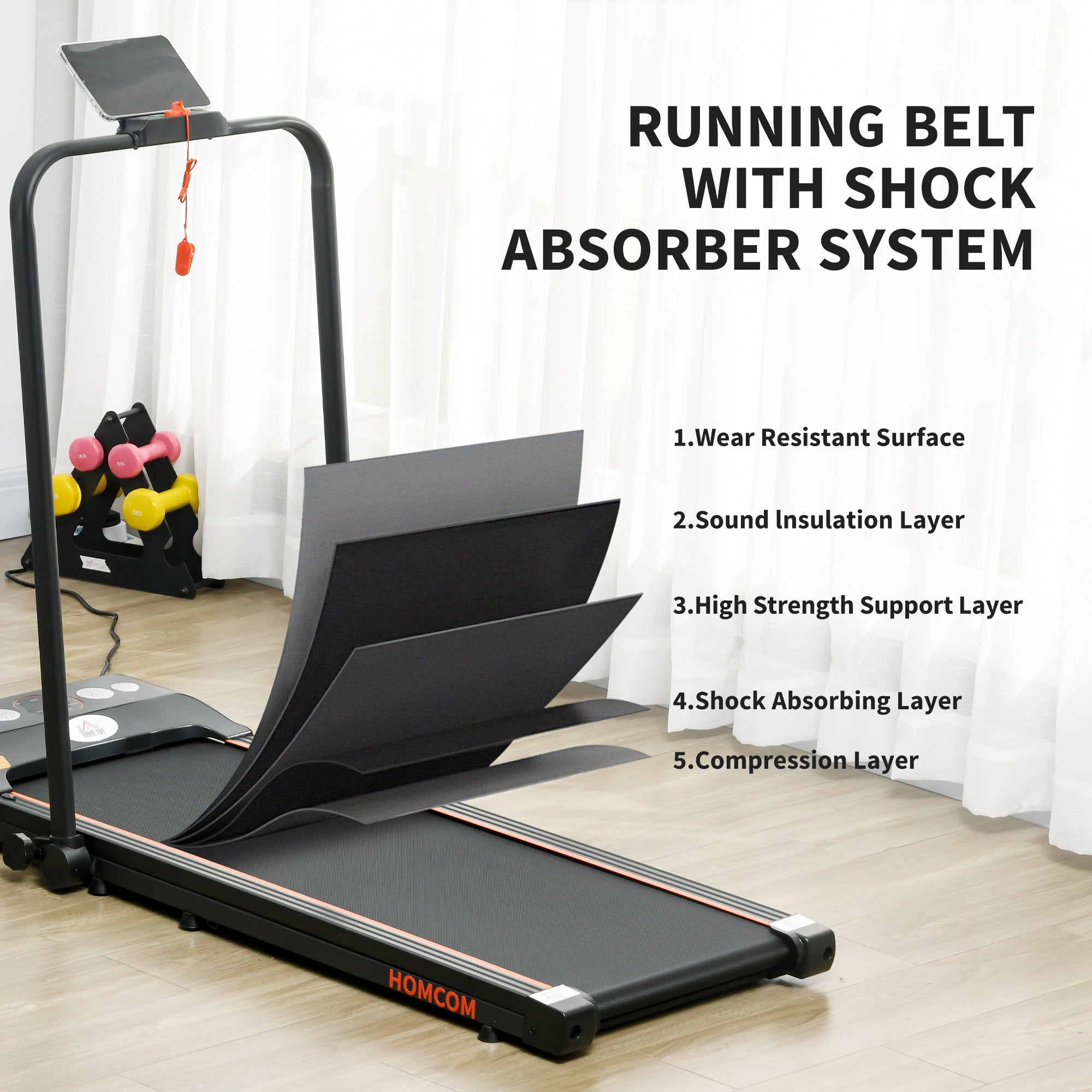 HOMCOM Foldable Walking Treadmill, with LED Display and Wheels, for Home, Office, Fitness Studio, Orange - North Peak Garden Furniture