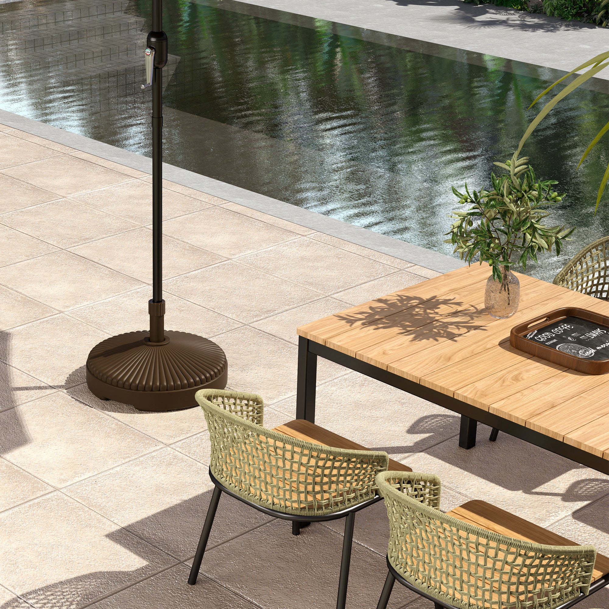 Outsunny Garden Parasol Base Holder, 28kg Sand Filled, 23kg Water Filled, Sun Umbrella Base Outdoor Umbrella Stand Weight, Brown - North Peak Garden Furniture