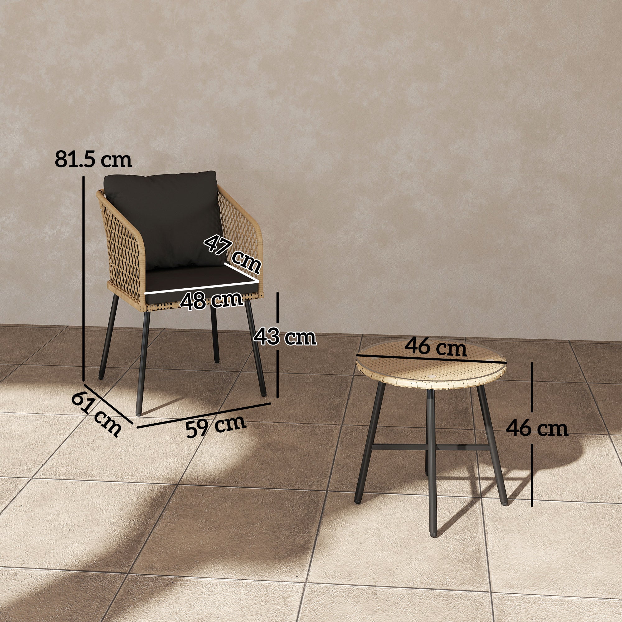 Outsunny Three-Piece Cut-Out Rattan Chair and Table Set - Brown/Black - North Peak Garden Furniture