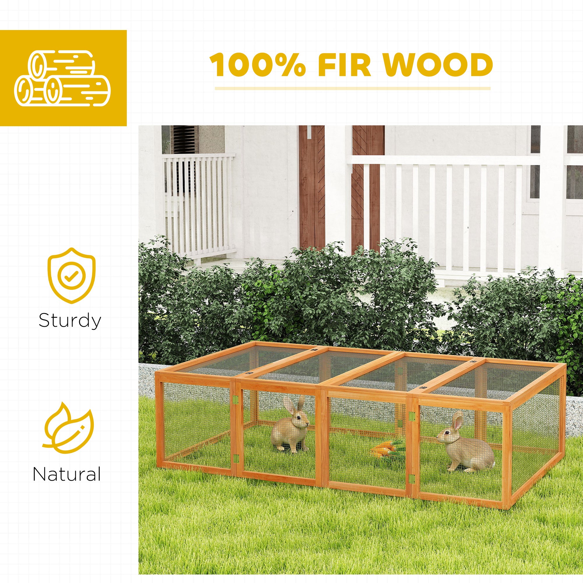 Pawhut Rabbit Run Wooden Rabbit Hutch Cage 6ft with Wire Mesh, Openable Roof, Play Space for Outdoor, 181 x 100 x 48 cm