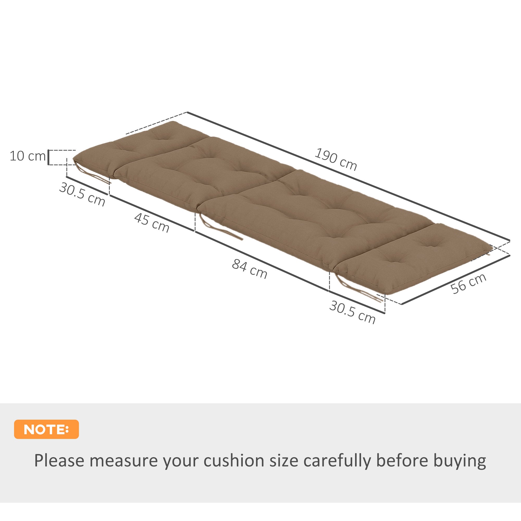 Outsunny Set of Two 190 x 56cm Sun Lounger Cushions - Khaki - North Peak Garden Furniture