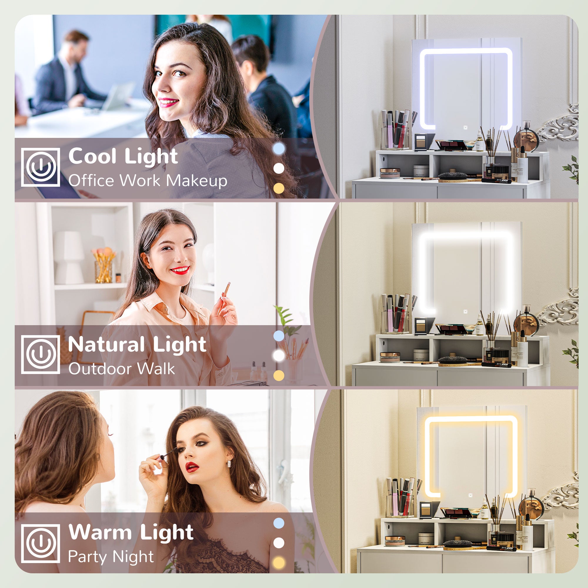 HOMCOM Dressing Table with Mirror and LED Lights, Vanity Table with 2 Drawers, 3 Compartments, 3 Colour Lighting, for Bedroom, Modern Dresser Makeup Desk for Women and Girls, White - North Peak Garden Furniture