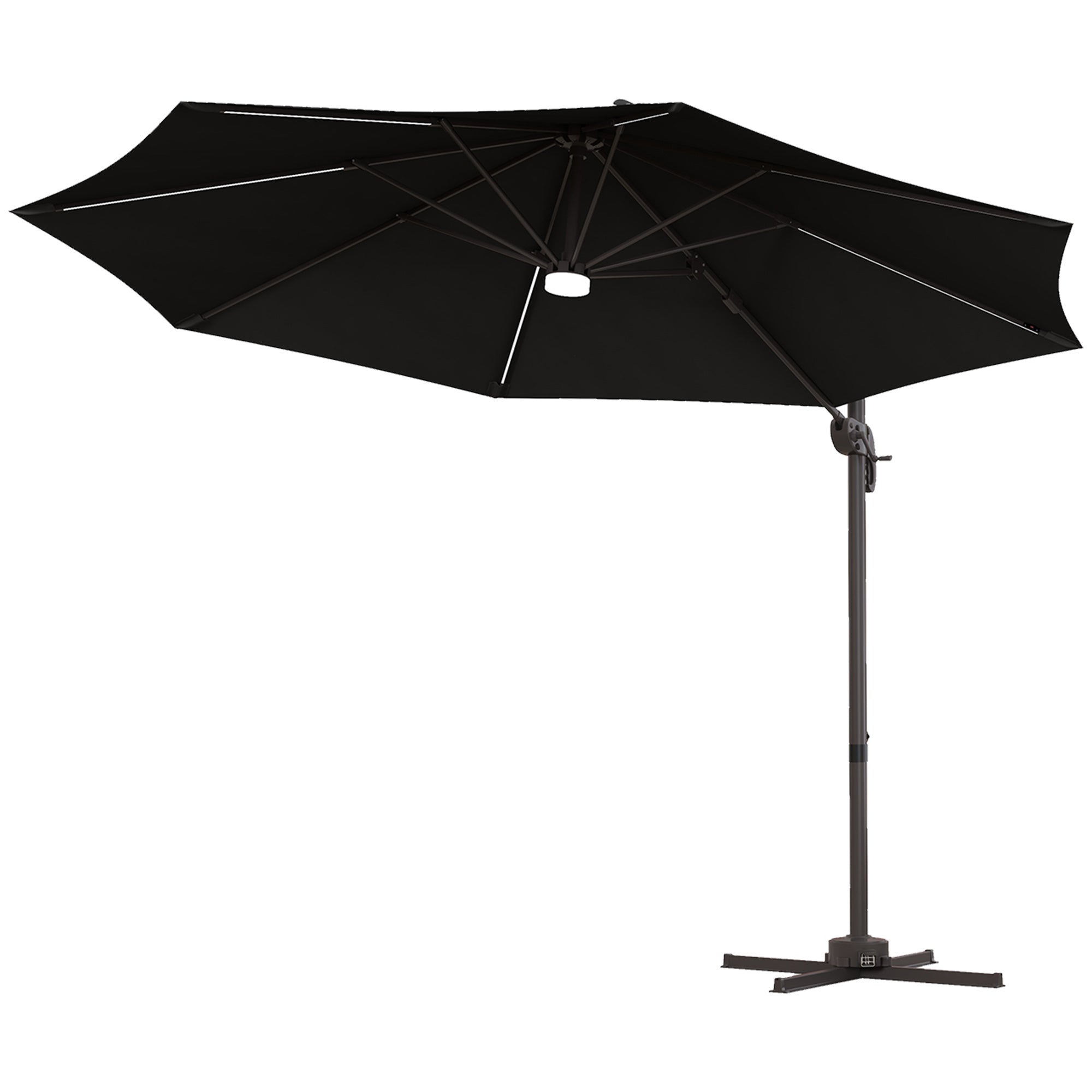 Outsunny Cantilever Parasol, with LED Lights and Cross Base - Dark Grey