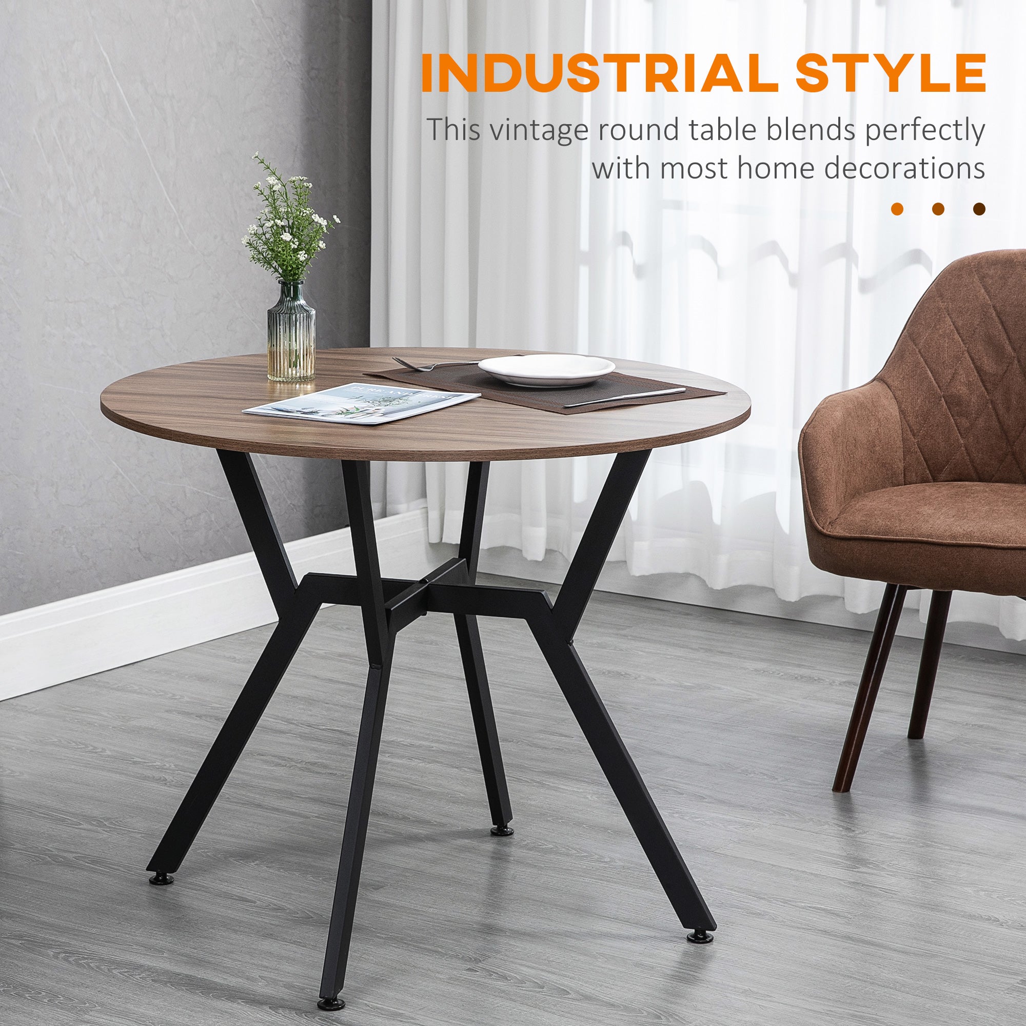 HOMCOM Dining Room Table with Black Legs Anti-slip Foot Pads for Living Room Dining Room 90 x 76 cm Brown - North Peak Garden Furniture