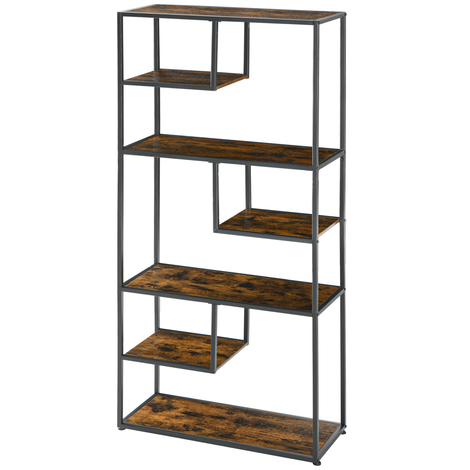 HOMCOM Industrial Bookcase Shelf, 7 Tier Metal Shelving, Storage Shelves for Living Room, Home Office, Bedroom, Rustic Brown