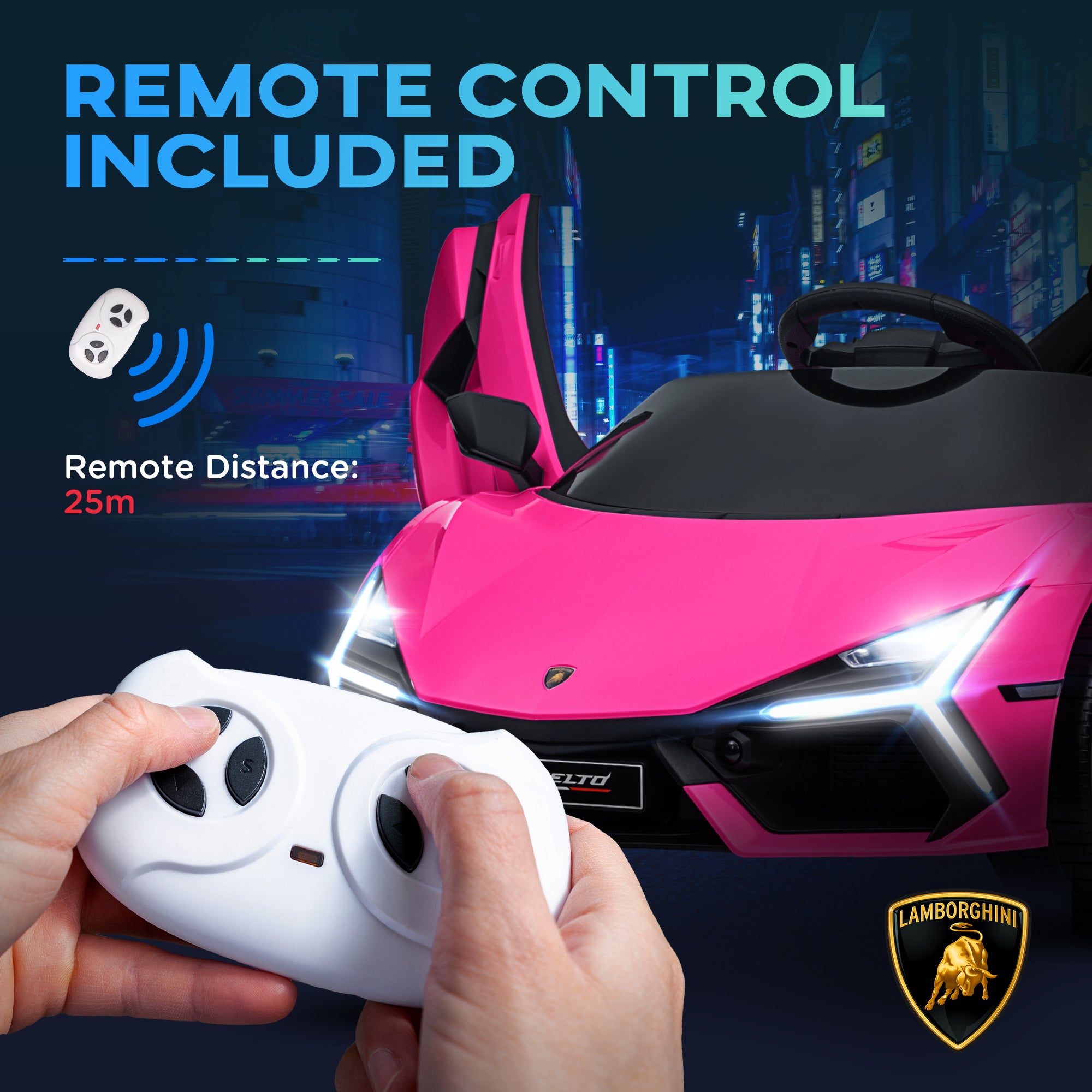 AIYAPLAY Lamborghini Revuelto Licensed 12V Ride on Car w/ Butterfly Doors, Transport Wheels, Suspension, Remote Control, Pink - North Peak Garden Furniture