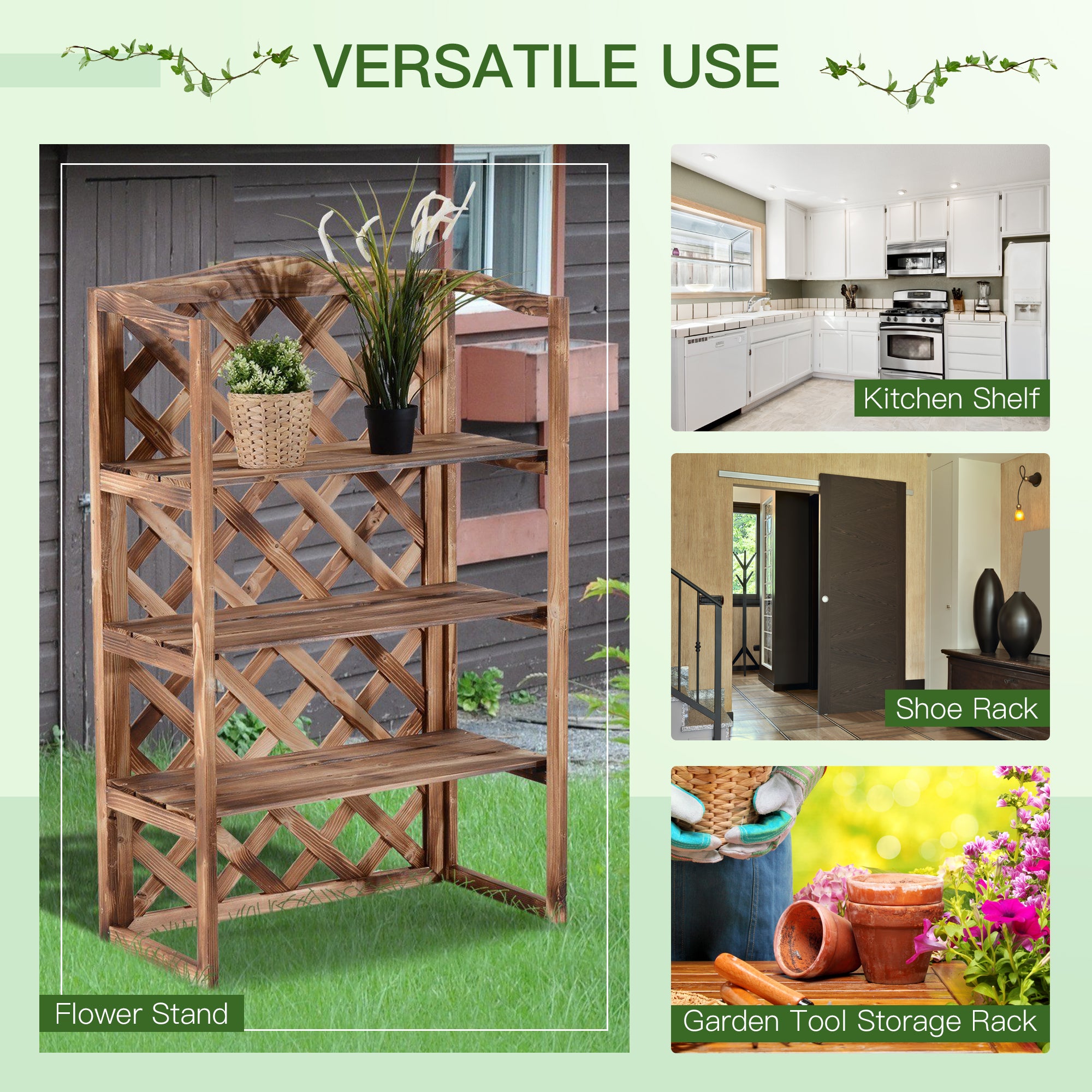 Outsunny 3-Tier Plant Pedestal: Wooden Display Shelving for Indoor & Outdoor Greenery, 75 x 38 x 120cm