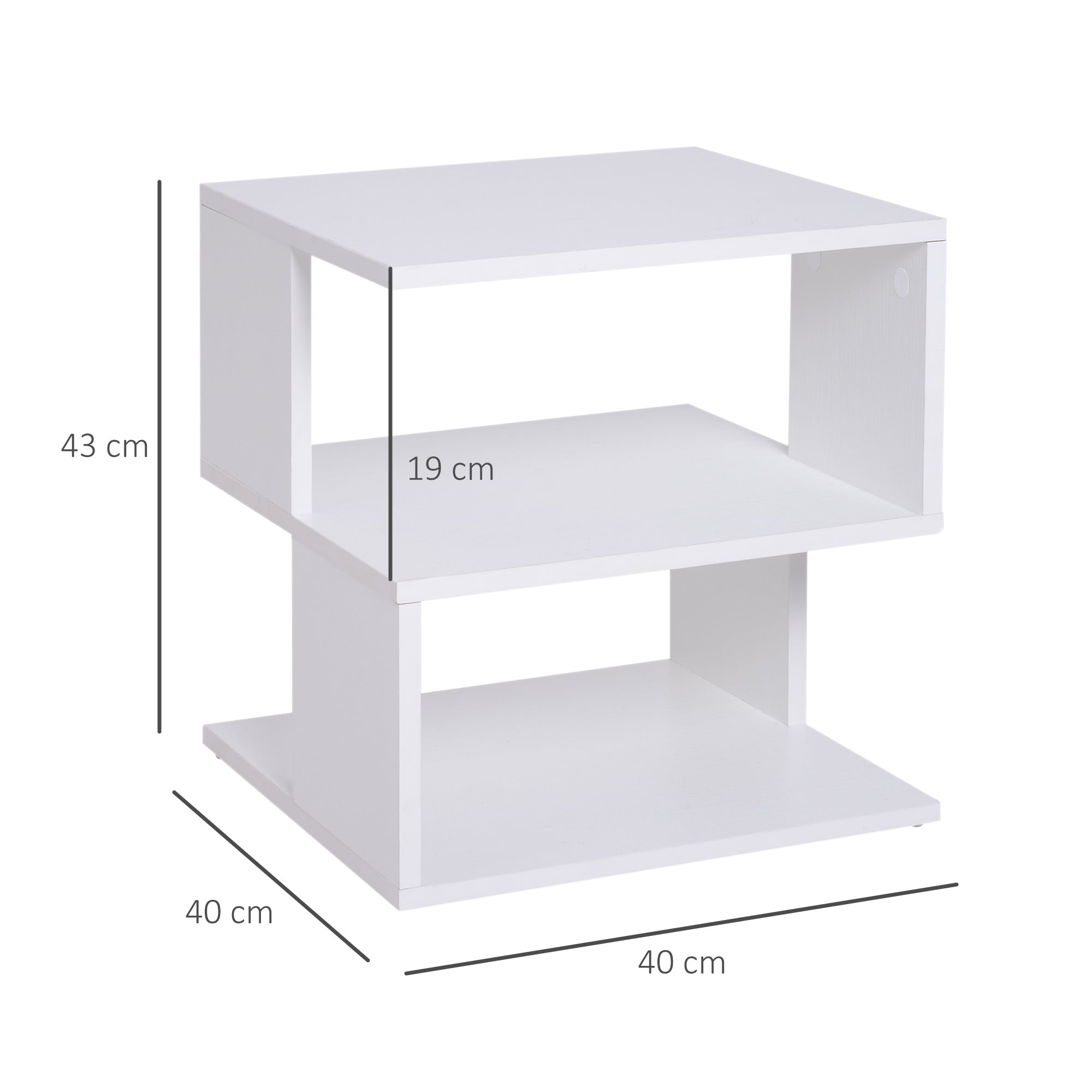 HOMCOM Side Table Square Coffee Table Modern End Table with 2 Tier Storage Shelves for Living Room, Bedroom, White - North Peak Garden Furniture