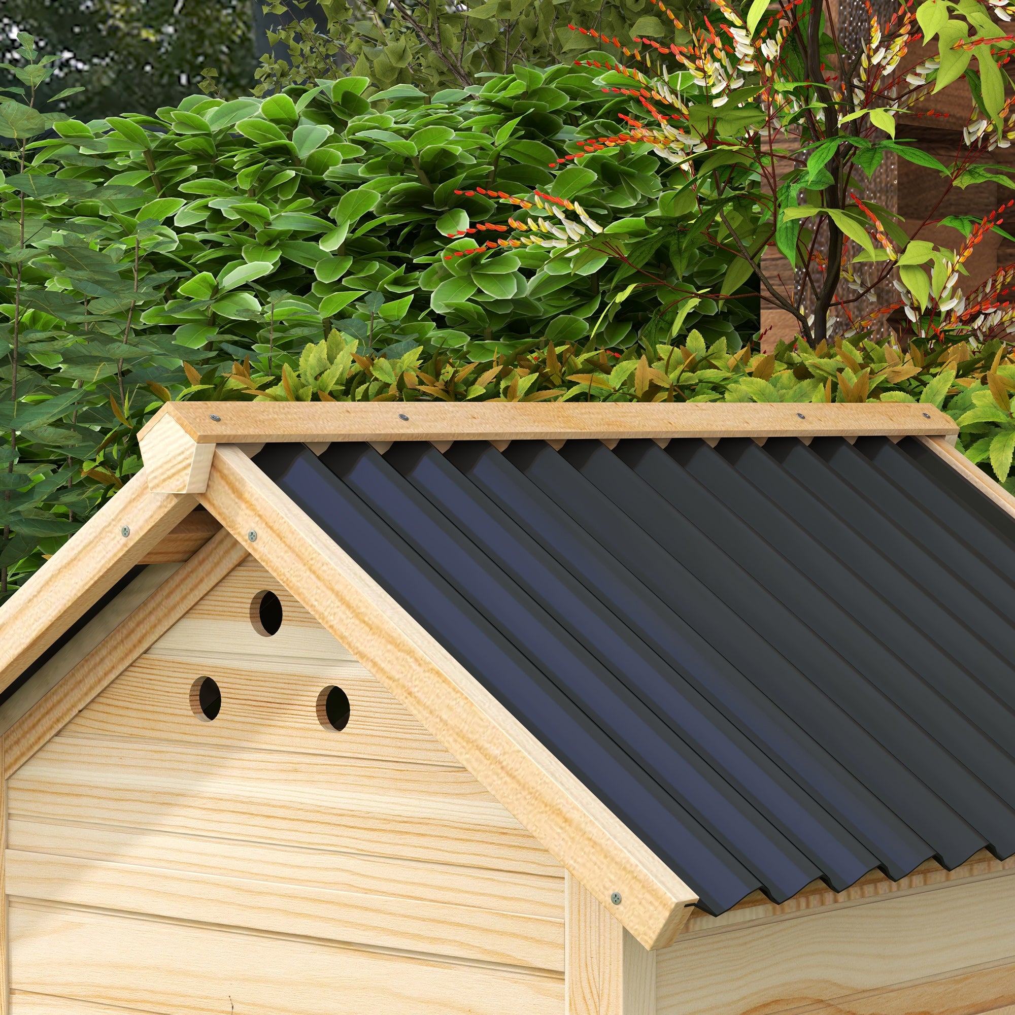 PawHut Wooden Duck House with Double Doors, Openable Roof, Ventilation Holes, Removable Base, Natural Wood Finish - North Peak Garden Furniture