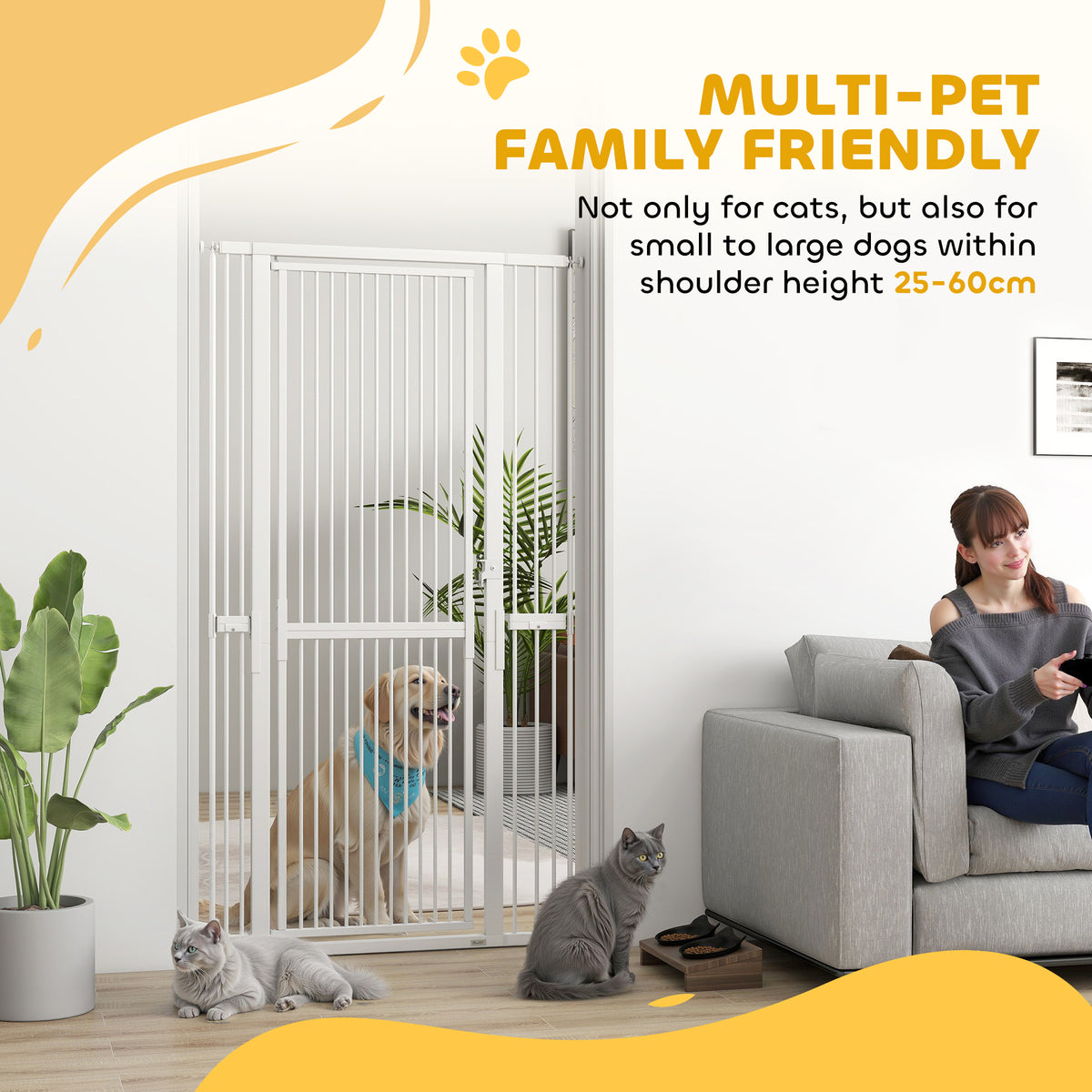 PawHut 180cm Extra Tall Pet Gate with 3.5 cm Narrow Gap, Pressure Mounted No Drilling Cat Gate for Doorways, 77-104cm Width