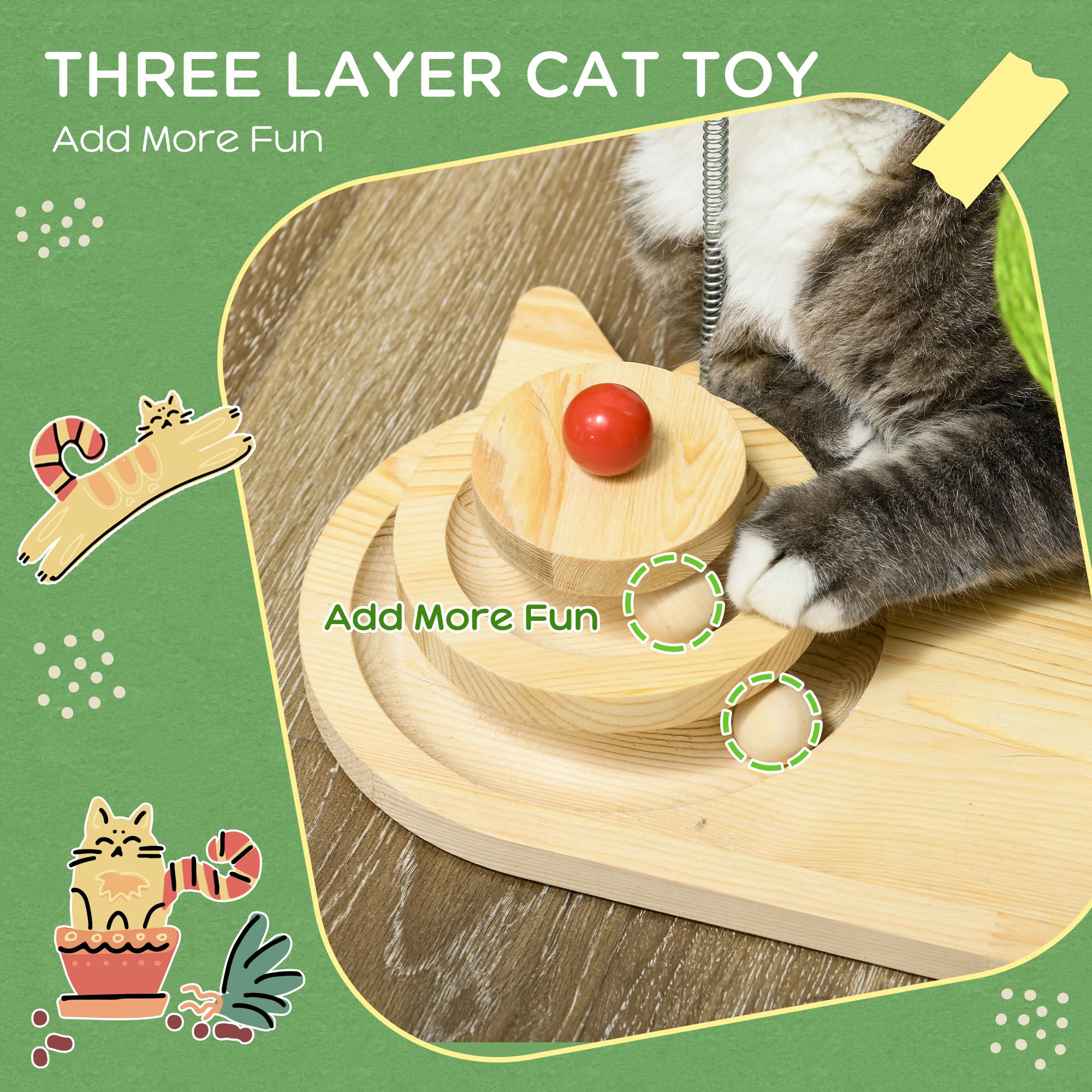 PawHut Mushroom-Shaped Cat Scratching Post, with Toy Balls, Feather for Indoor Cats, 35 x 21 x 26cm - Natural Tone - North Peak Garden Furniture