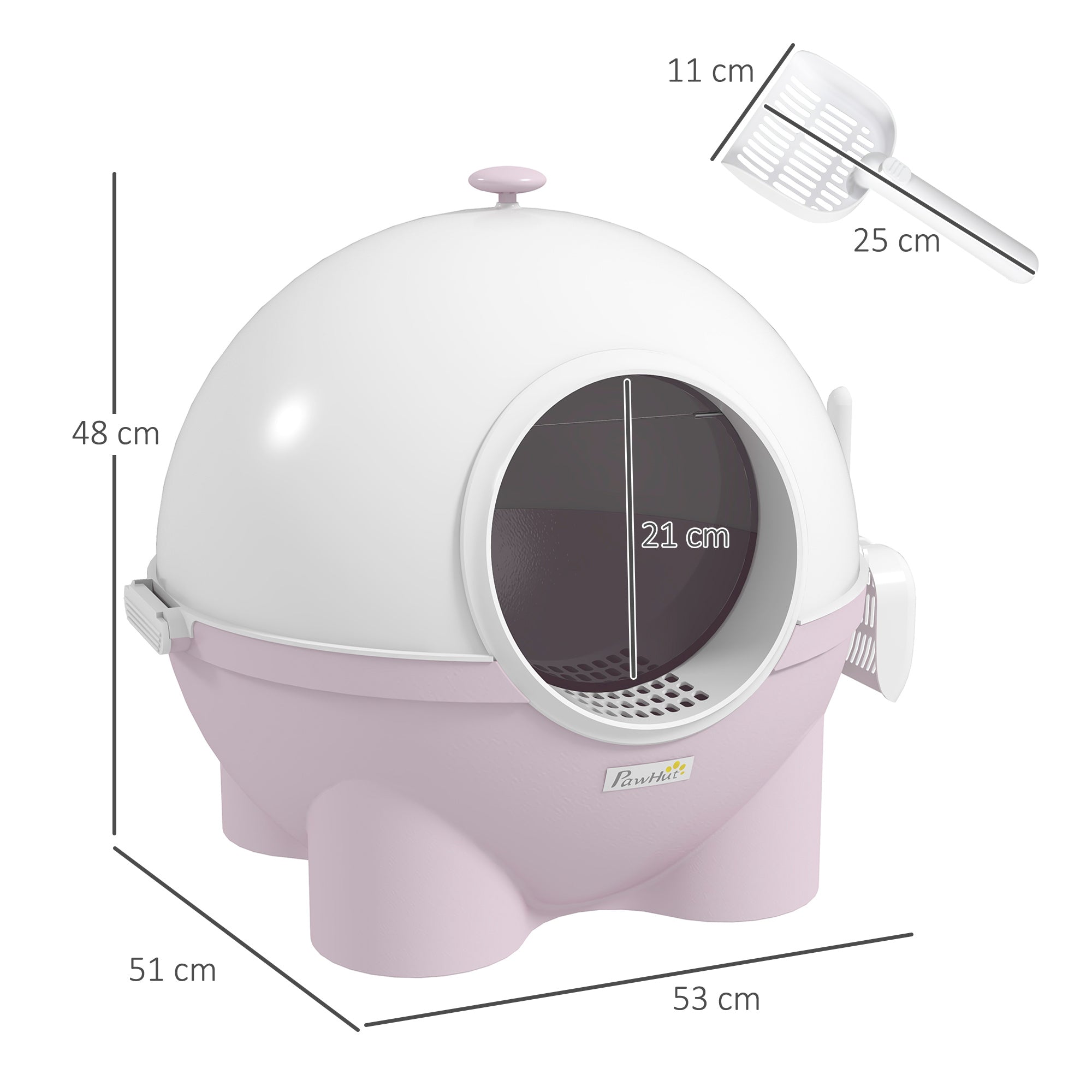 PawHut Large Cat Litter Box, with Scoop, Front Entrance, 53 x 51 x 48cm - Pink - North Peak Garden Furniture