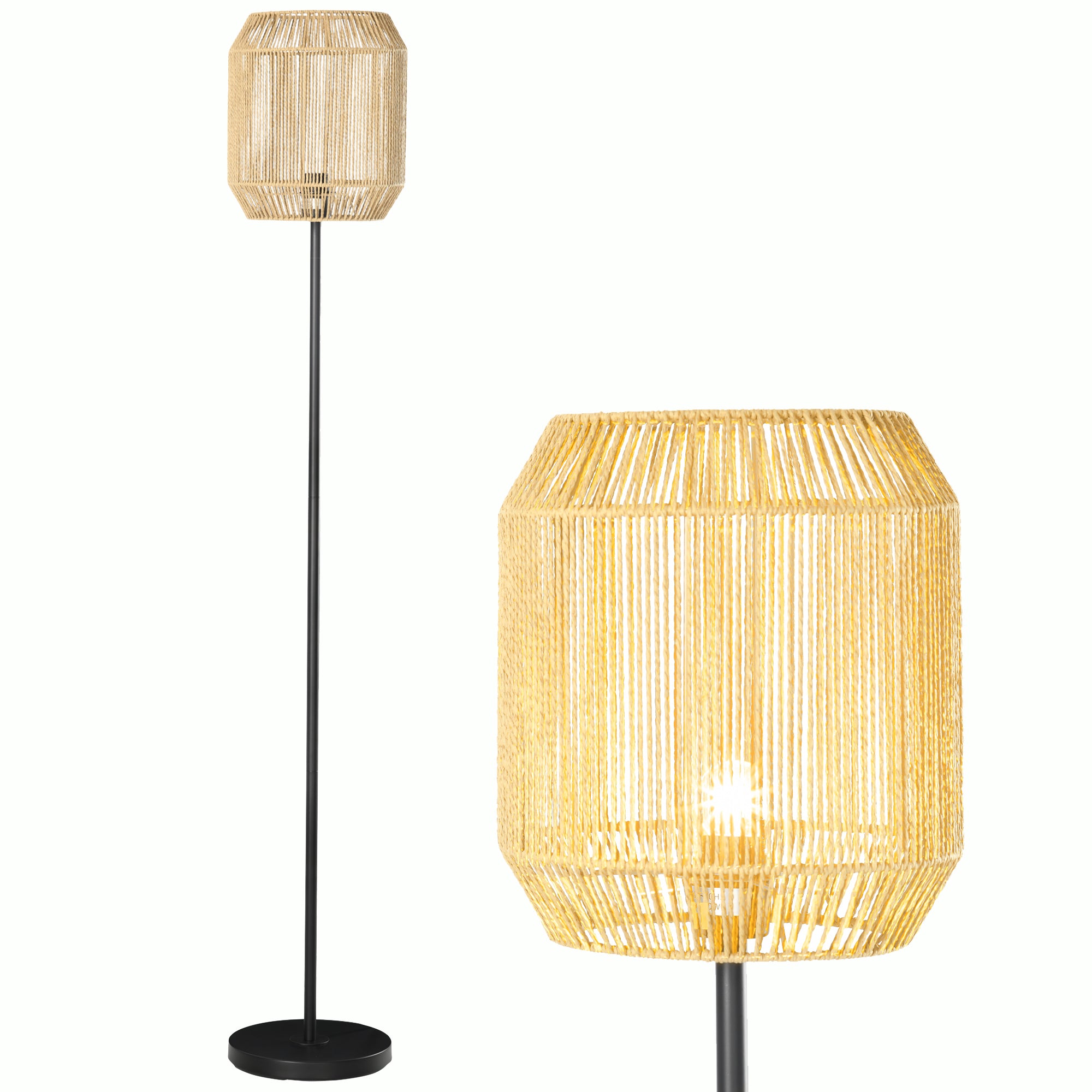 HOMCOM Farmhouse Standing Lamp, Floor Lamps with Hand Woven Rattan Lampshade for Living Room - North Peak Garden Furniture