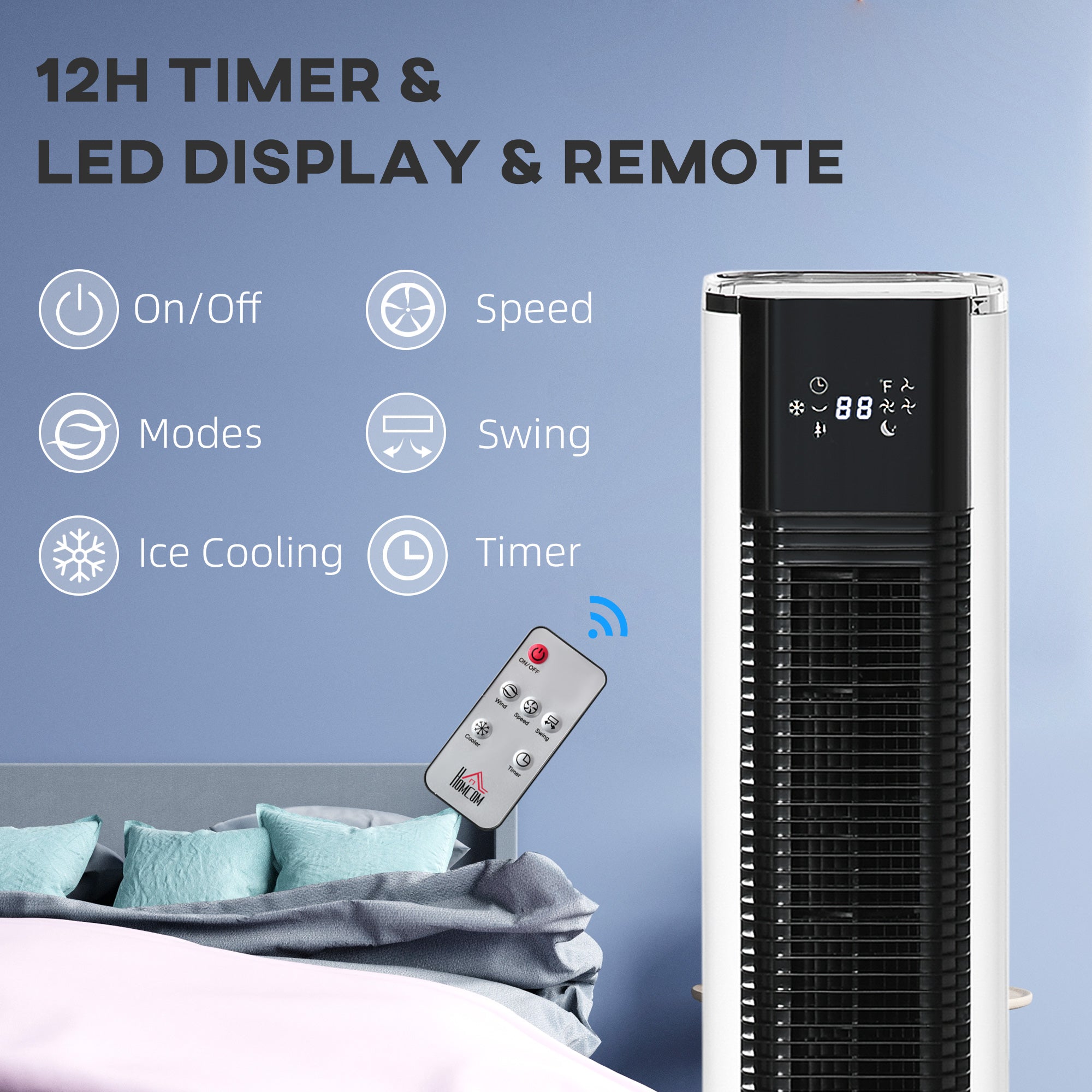 HOMCOM Portable Air Cooler, 6L Tank Humidifier Evaporative Ice Cooling Fan Water Conditioner Unit with 3 Modes, 3 Speed, Remote, Timer, Oscillating for Home Bedroom, White - North Peak Garden Furniture