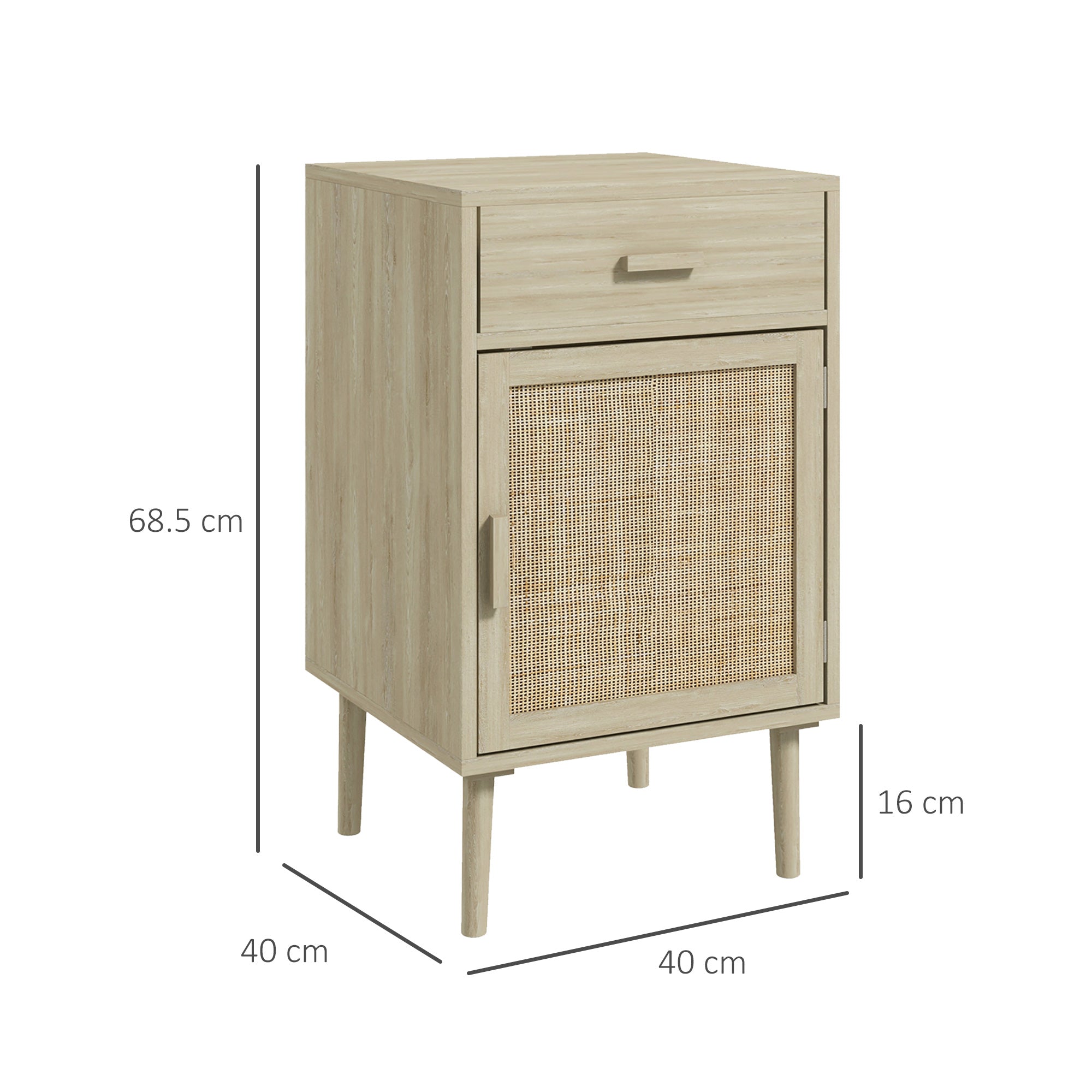 HOMCOM Bedside Table Set of 2, Rattan Side Tables with Drawer, Cabinet and Adjustable Shelf, Boho Bedside Cabinet with Storage for Bedroom, Living Room, Natural Wood Effect - North Peak Garden Furniture