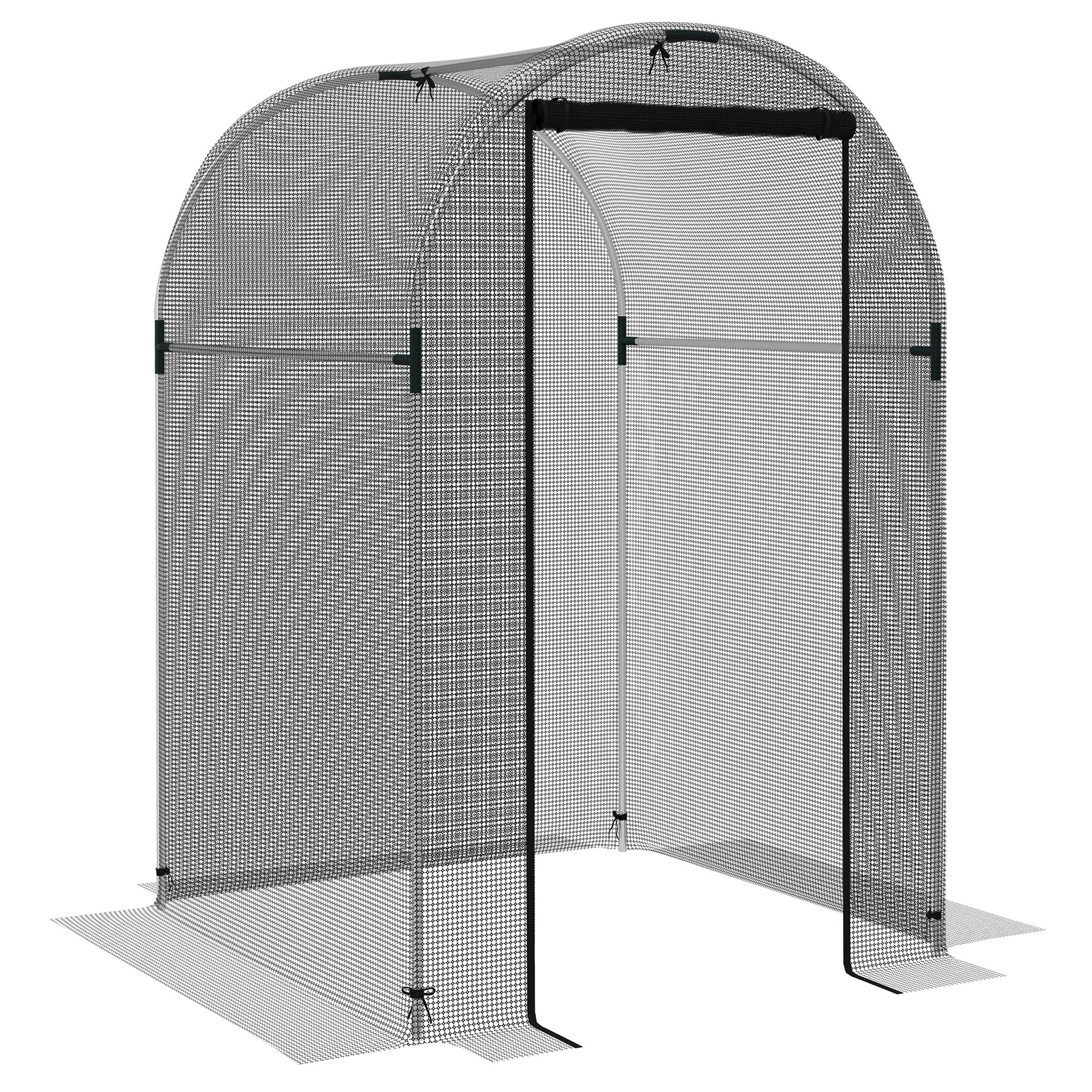 Outsunny Galvanised Steel Fruit Cage, Plant Protection Tent with Zipped Door, 1.2 x 1.2 x 1.9m, Black - North Peak Garden Furniture