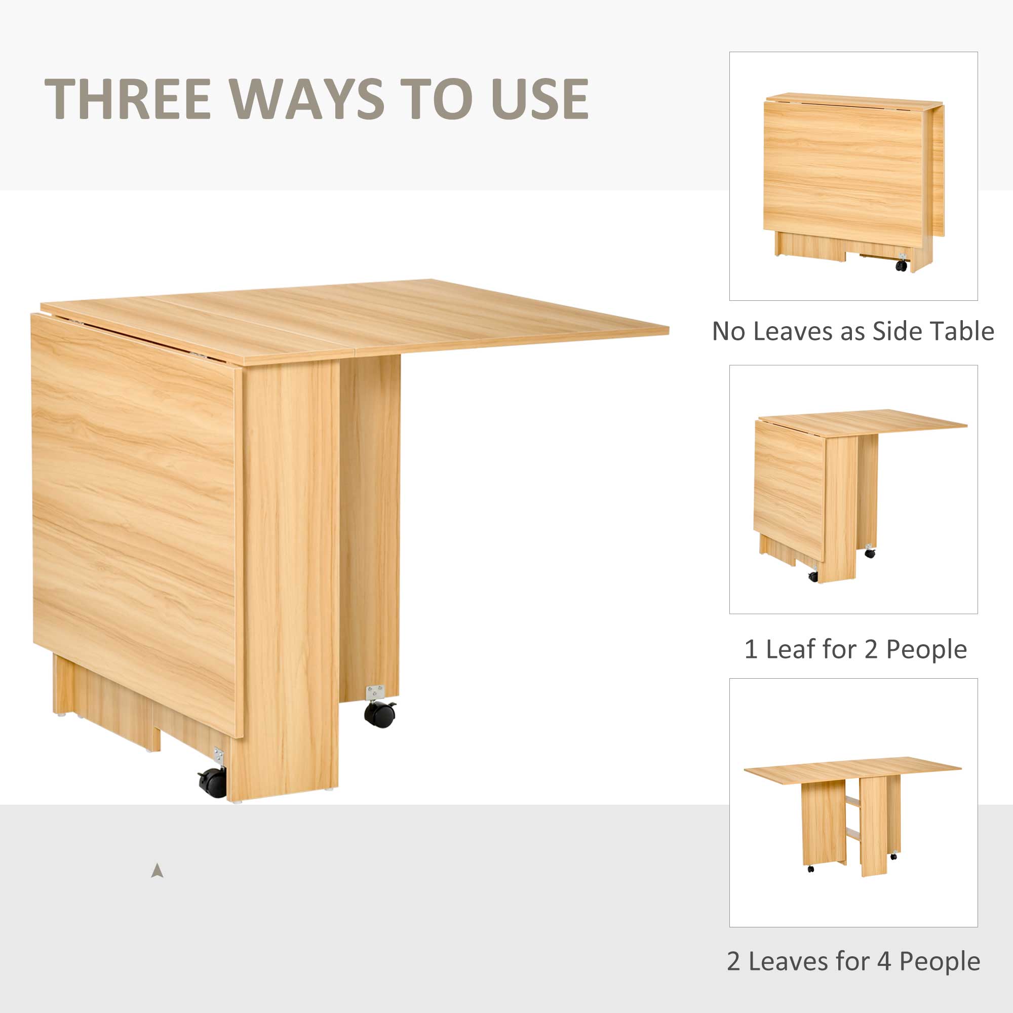 HOMCOM Folding Dining Table, Drop Leaf Table for Small Spaces, Foldable Rectangular Tabletop with Storage Shelves for Kitchen, Dining Room, Teak