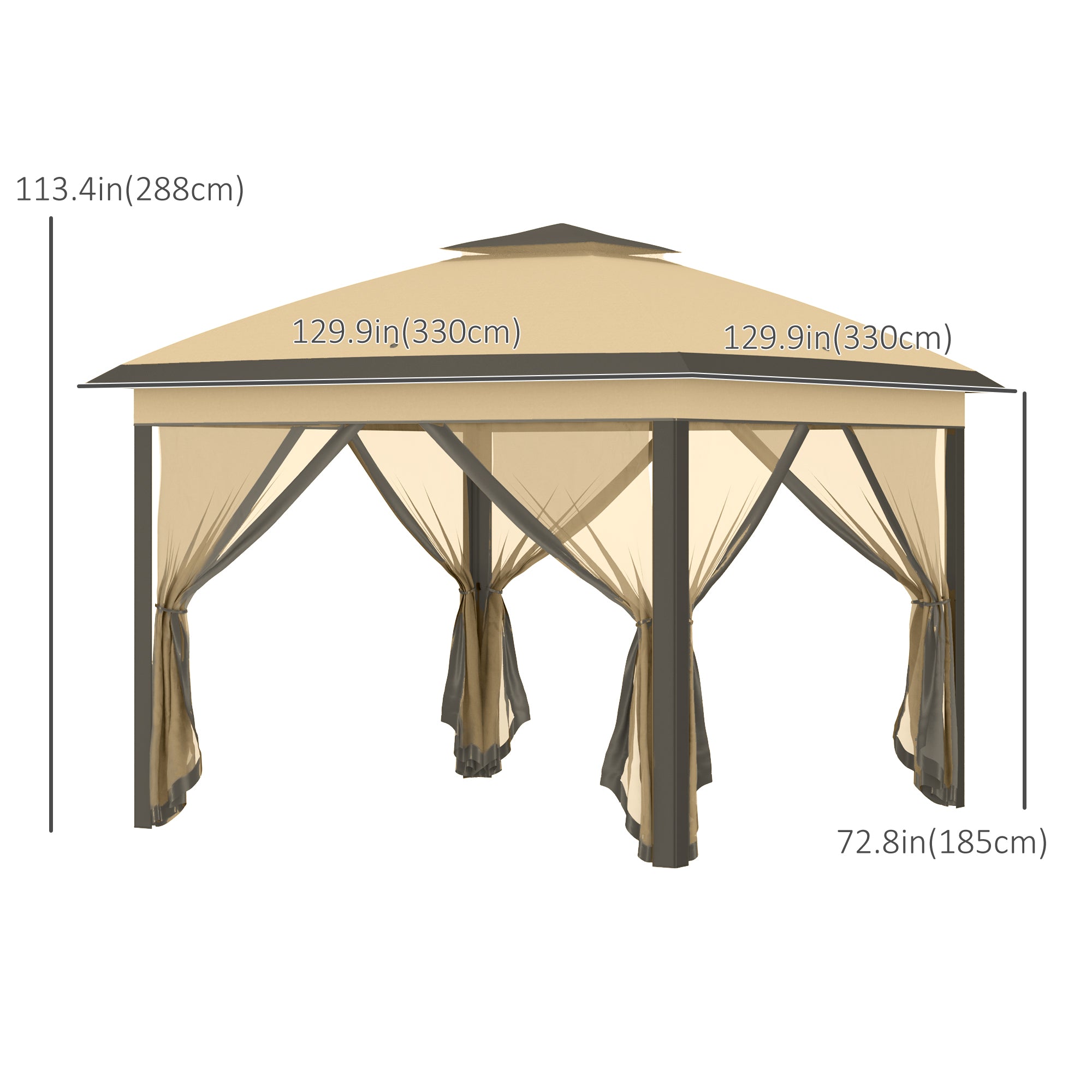Outsunny 330cm x 330cm Pop Up Canopy, Double Roof Foldable Canopy Tent with Zipped Mesh Sidewalls, Height Adjustable and Carrying Bag, Event Tent for Patio Garden, Beige - North Peak Garden Furniture