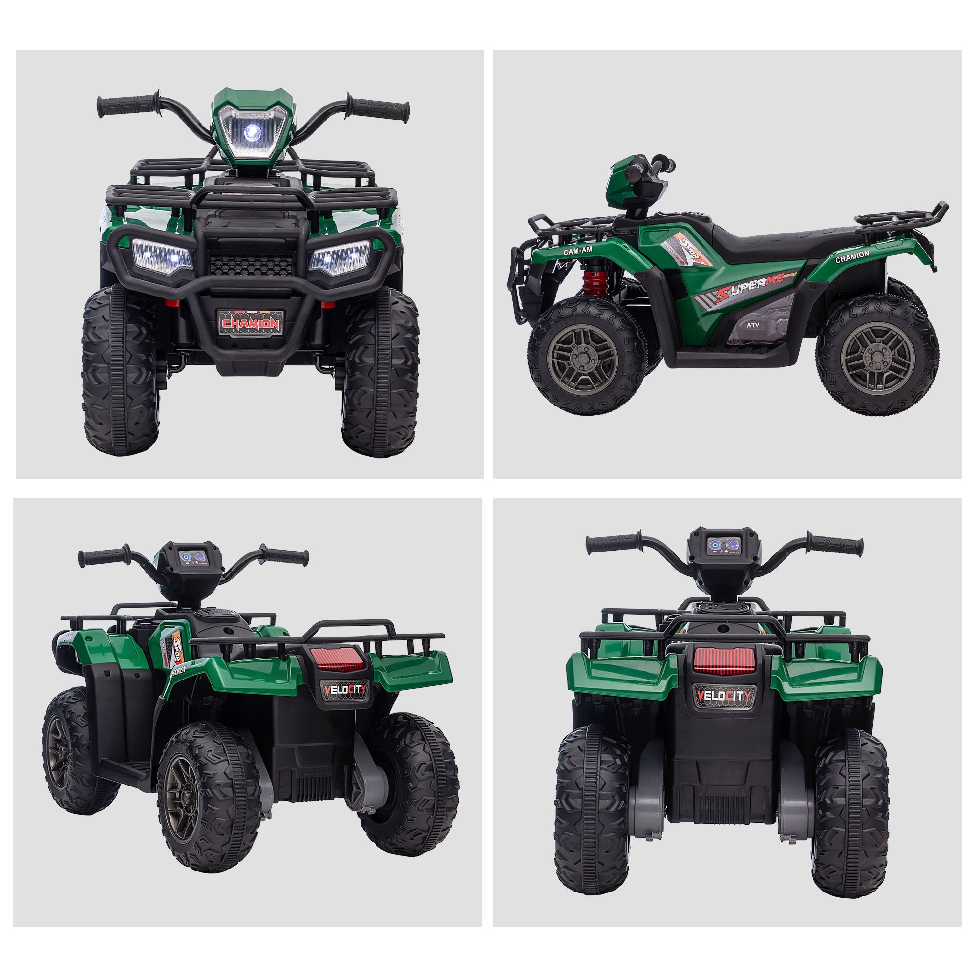 HOMCOM 12V Kids Quad Bike with Forward, Reverse Functions, Ride-On ATV w/ Music, LED, Headlights, for Ages 3-5 Years - Green - North Peak Garden Furniture