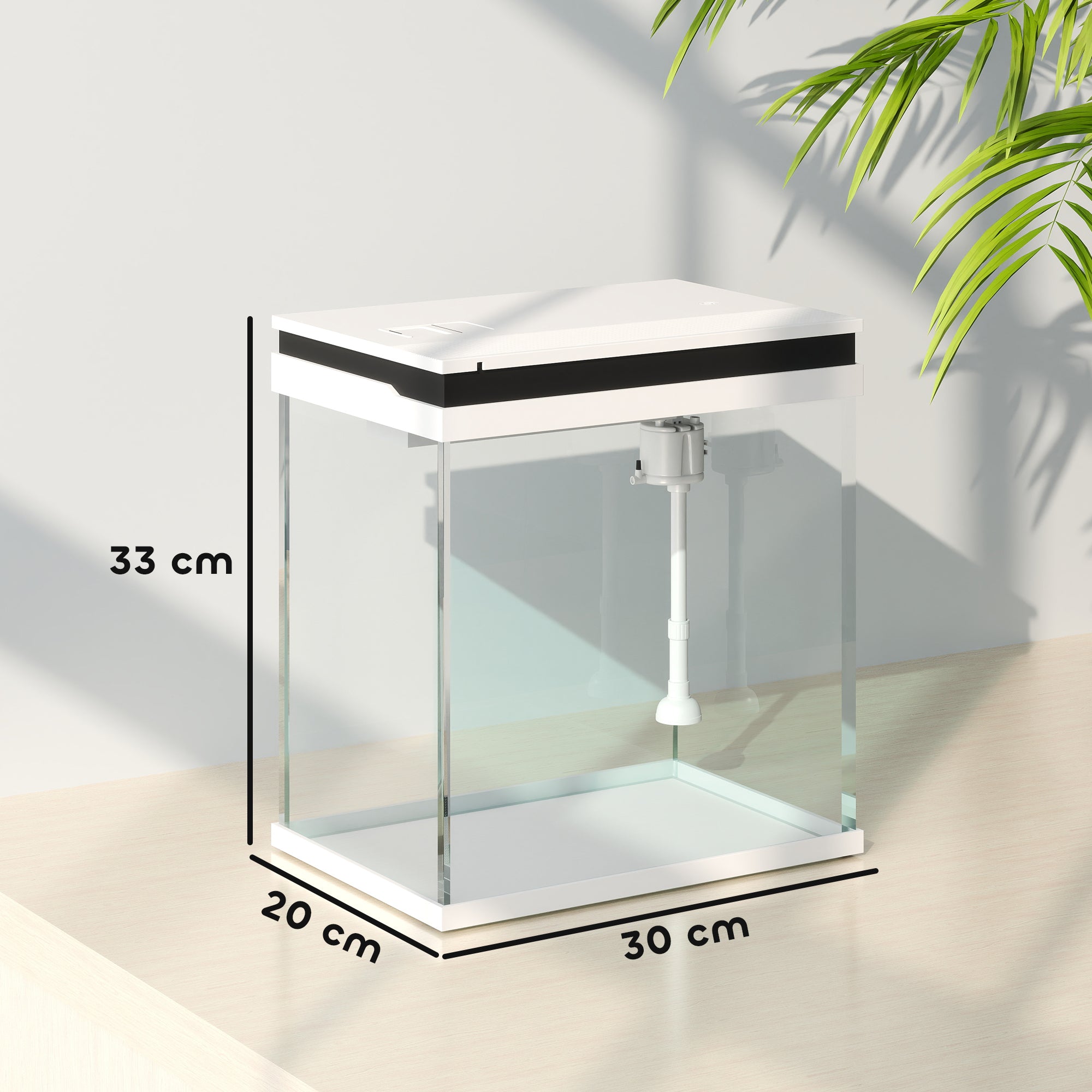 PawHut 14L Glass Fish Tank with Filter System, LED Lights, Water Pump, White - North Peak Garden Furniture