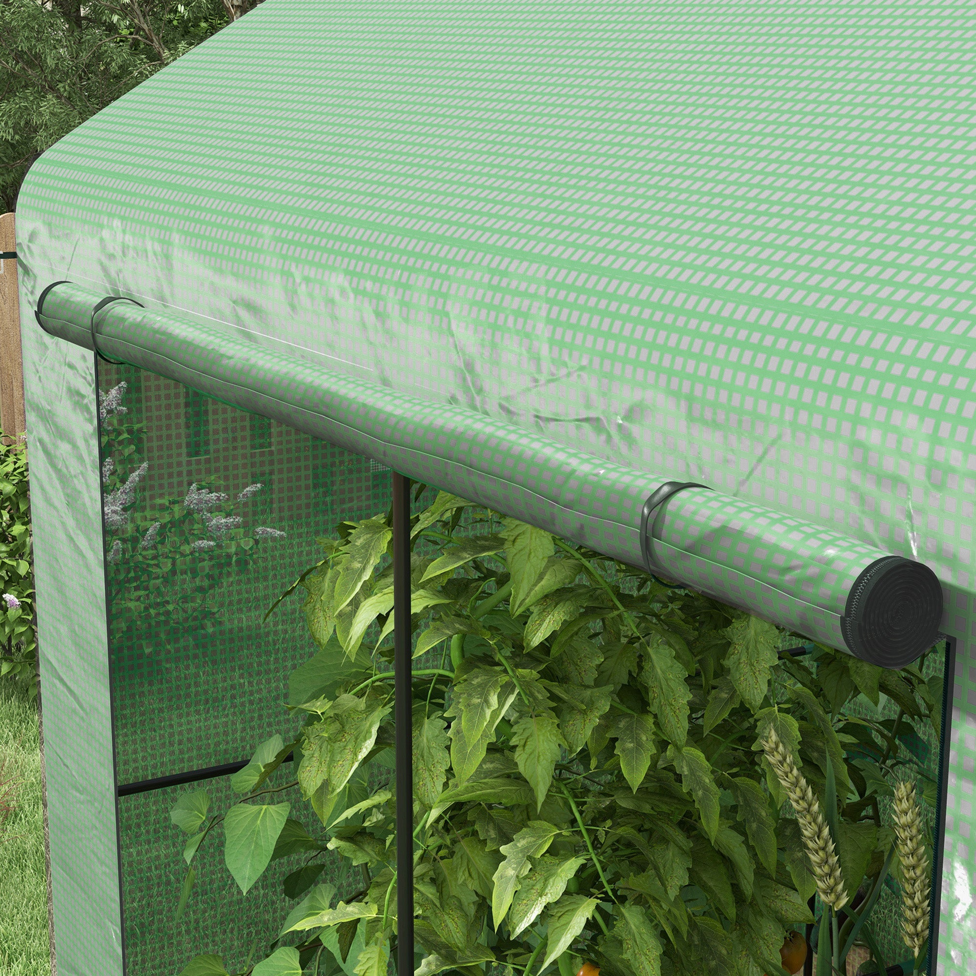 Outsunny Greenhouse, Walk-in Garden Grow House with Roll-up Door and Mesh Windows, 200 x 140 x 200cm, Green - North Peak Garden Furniture