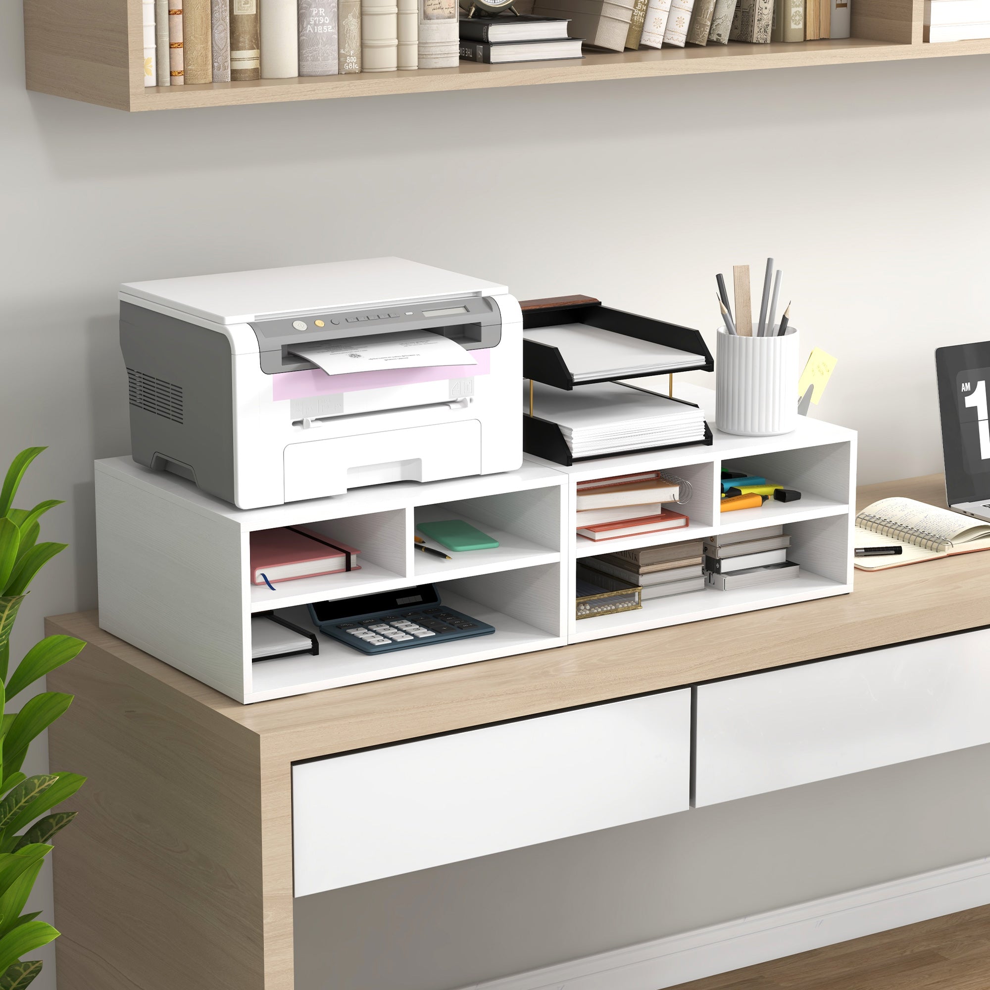 HOMCOM Three-Compartment Printer Storage Cabinet - White - North Peak Garden Furniture