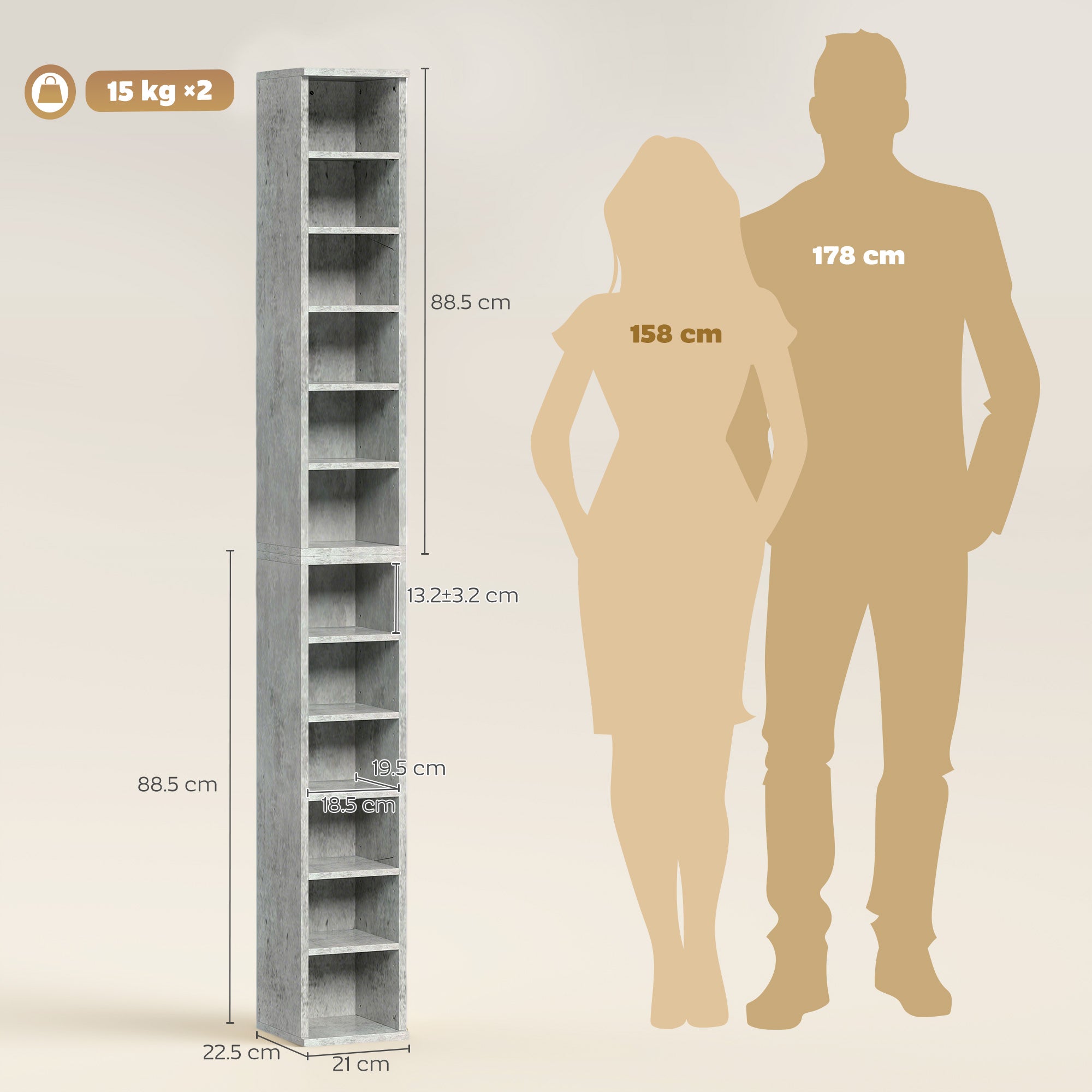 HOMCOM Set of Two 102 CD Storage Units - Cement Grey