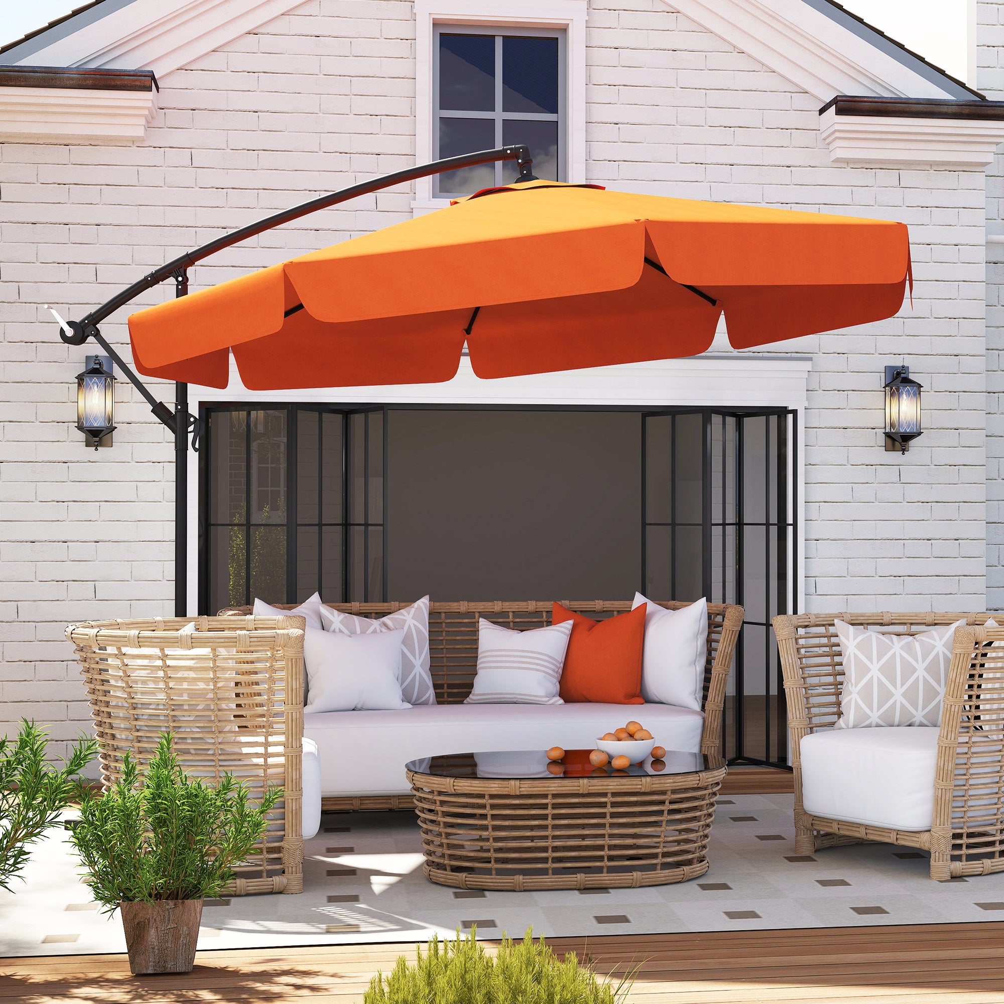 Outsunny 2.7m Garden Cantilever Banana Parasol - Orange - North Peak Garden Furniture