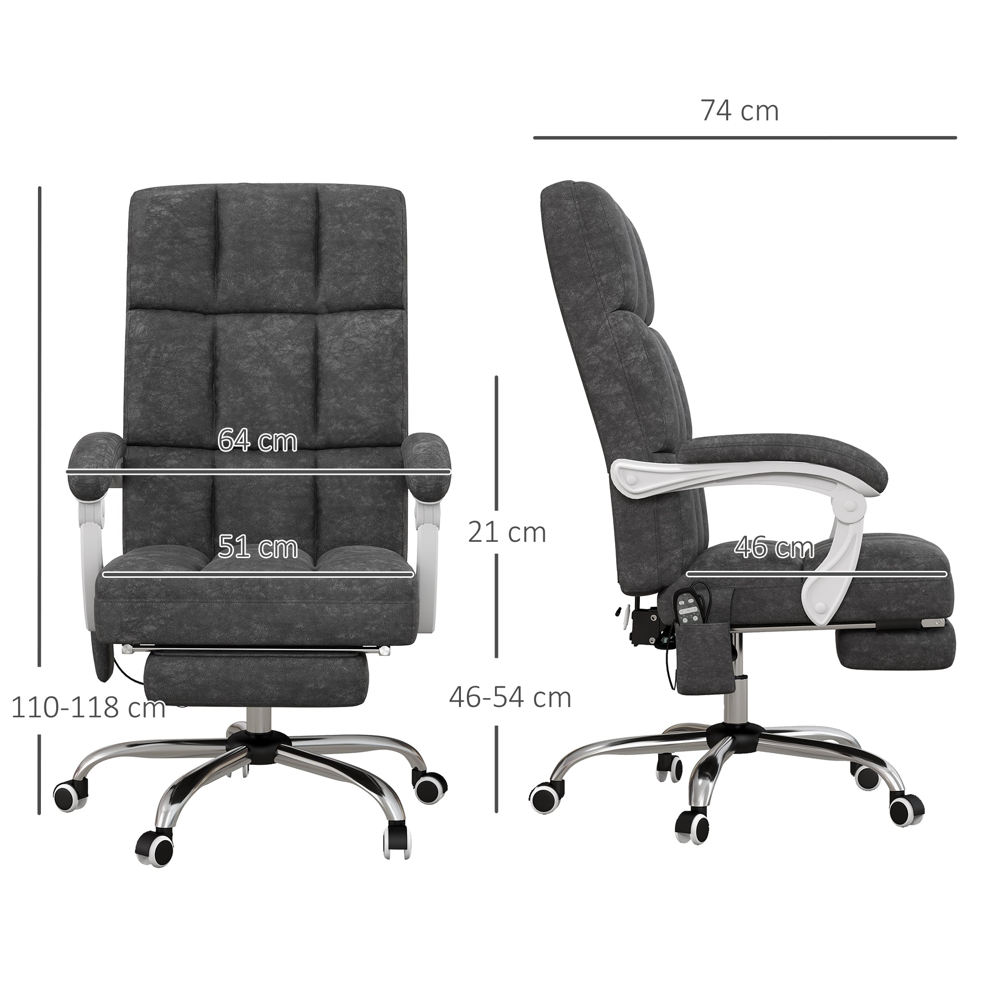 Vinsetto Massage Office Chair, Ergonomic Desk Chair, Comfy Work Study Chair with Heat, Padded Seat, 135° Reclining Back and Footrest for Home Office, Charcoal Grey - North Peak Garden Furniture
