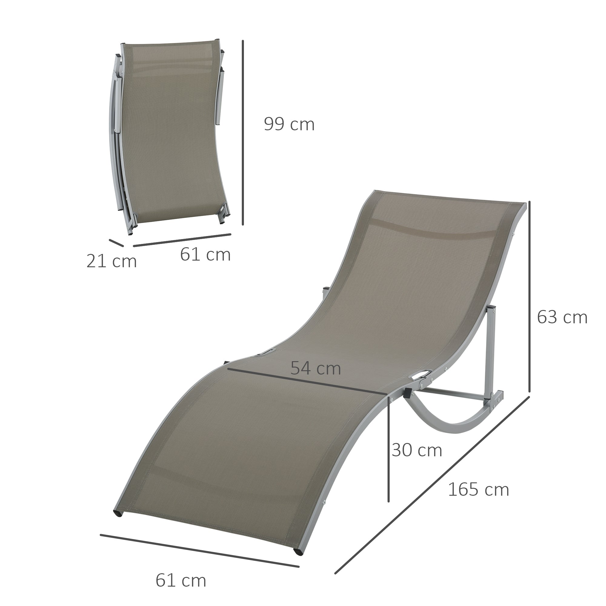 Outsunny Set of 2 S-shaped Foldable Lounge Chair Sun Lounger Reclining Outdoor Chair for Patio Beach Garden, Light Grey - North Peak Garden Furniture