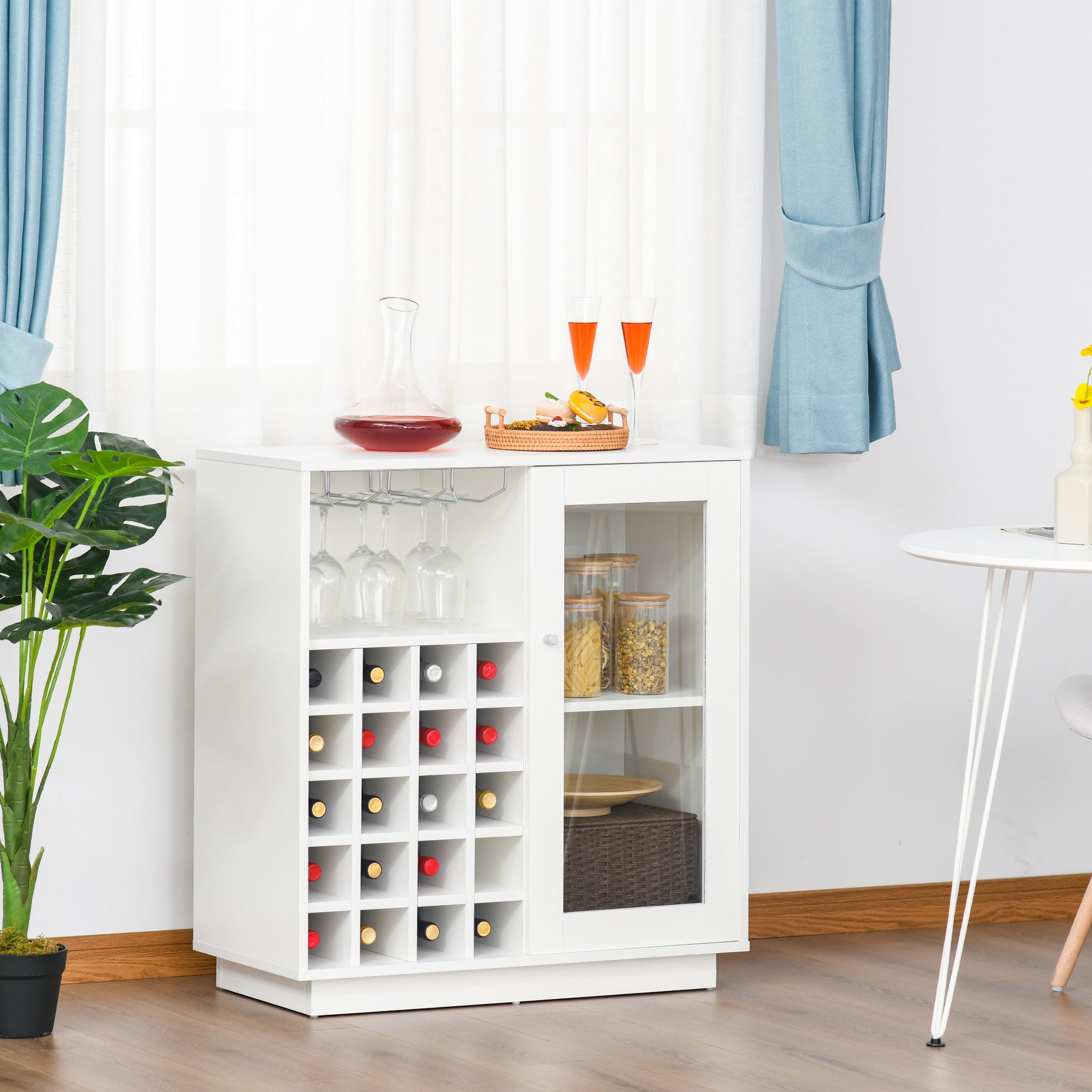 HOMCOM Modern Wine Cabinet Cupboard with Glass Door, Glass Holder & 20-Bottle Wine Rack for Living Room, Home Bar, Dining Room - North Peak Garden Furniture