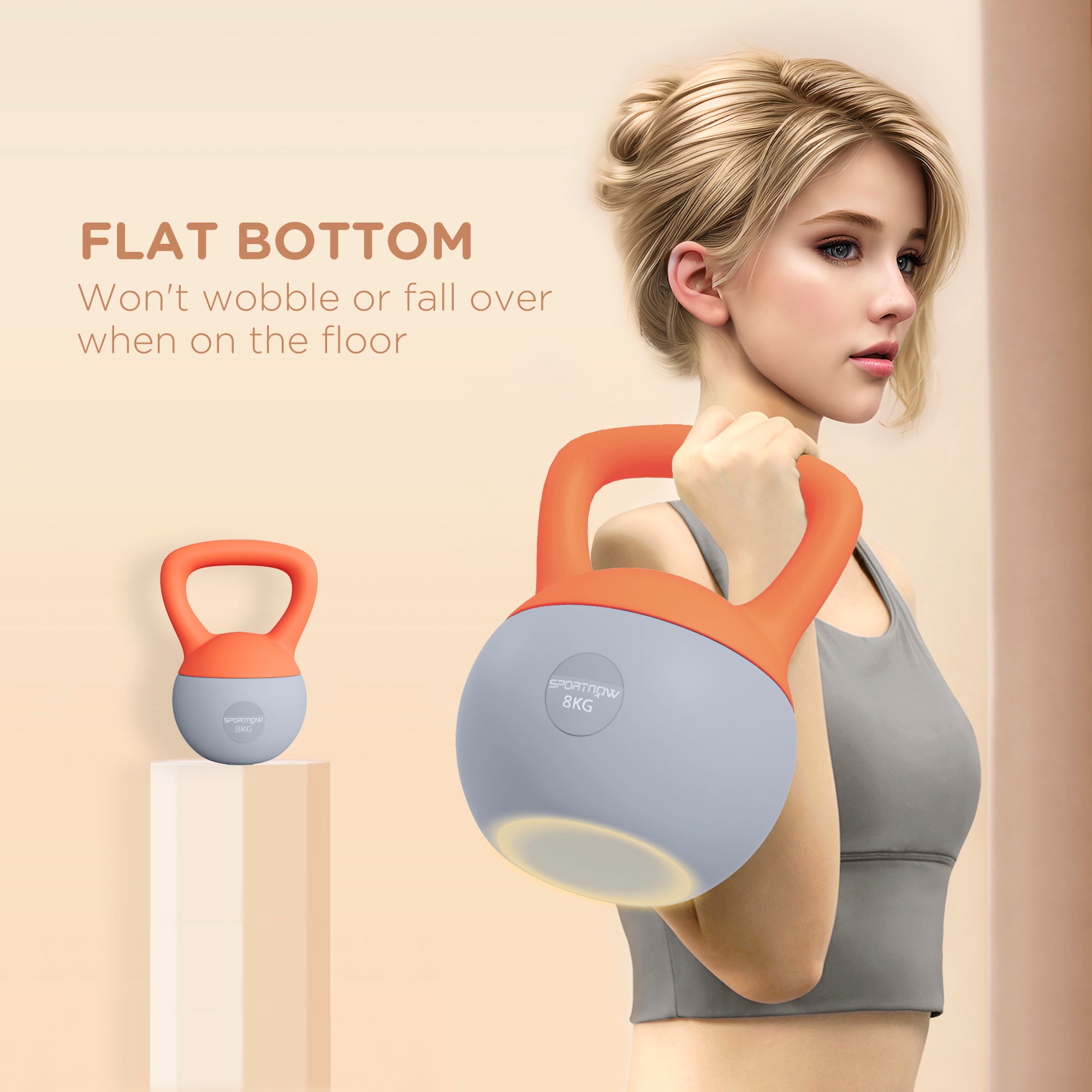 SPORTNOW Soft Kettlebell, 8kg Kettle Bell with Non-Slip Handle for Home Gym Weight Lifting and Strength Training, Orange and Grey - North Peak Garden Furniture