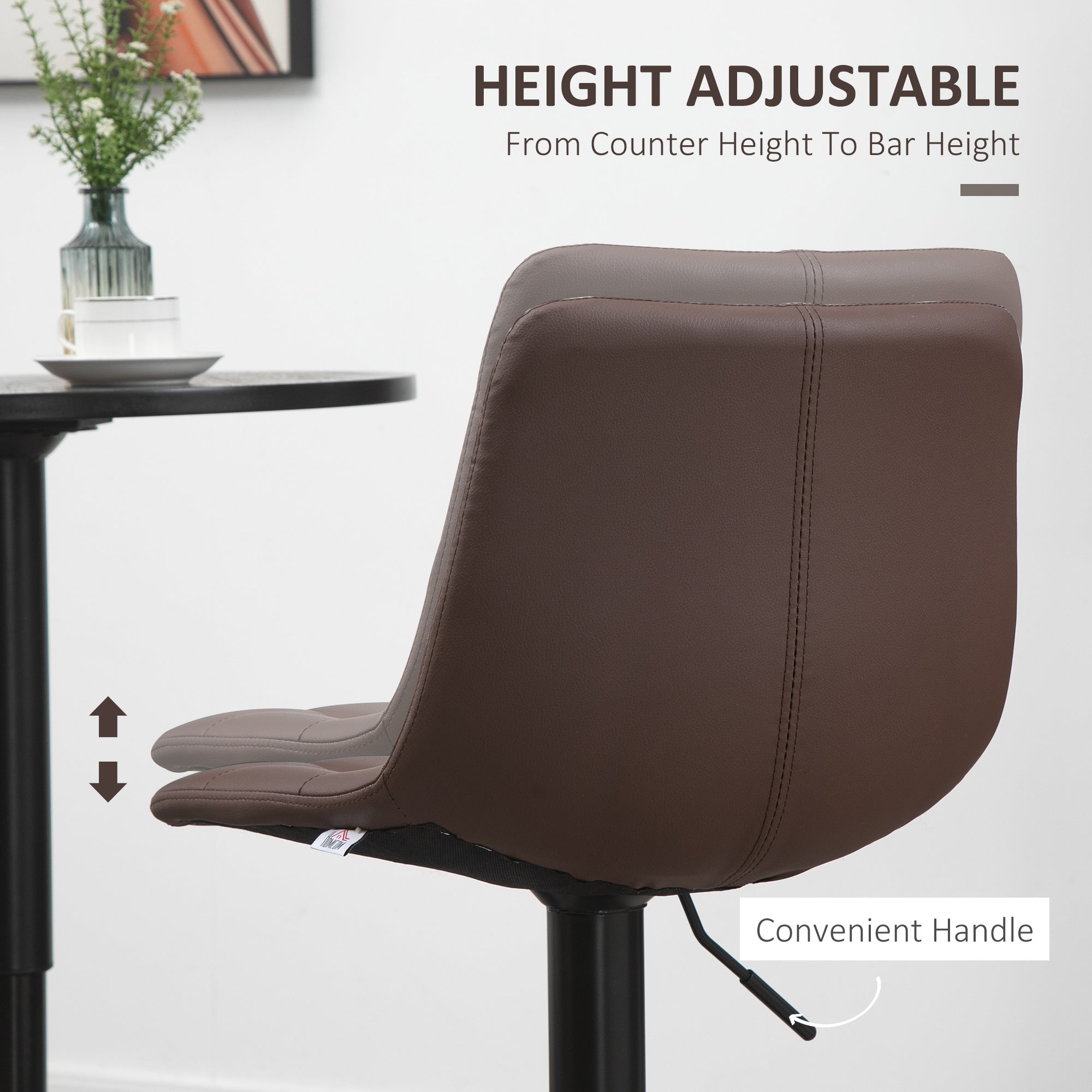 HOMCOM Adjustable Bar Stools Set of 2, Swivel PU Leather Upholstered Barstools with Tufted Seat and Back, Breakfast Bar Chairs for Kitchen Counter, Brown - North Peak Garden Furniture