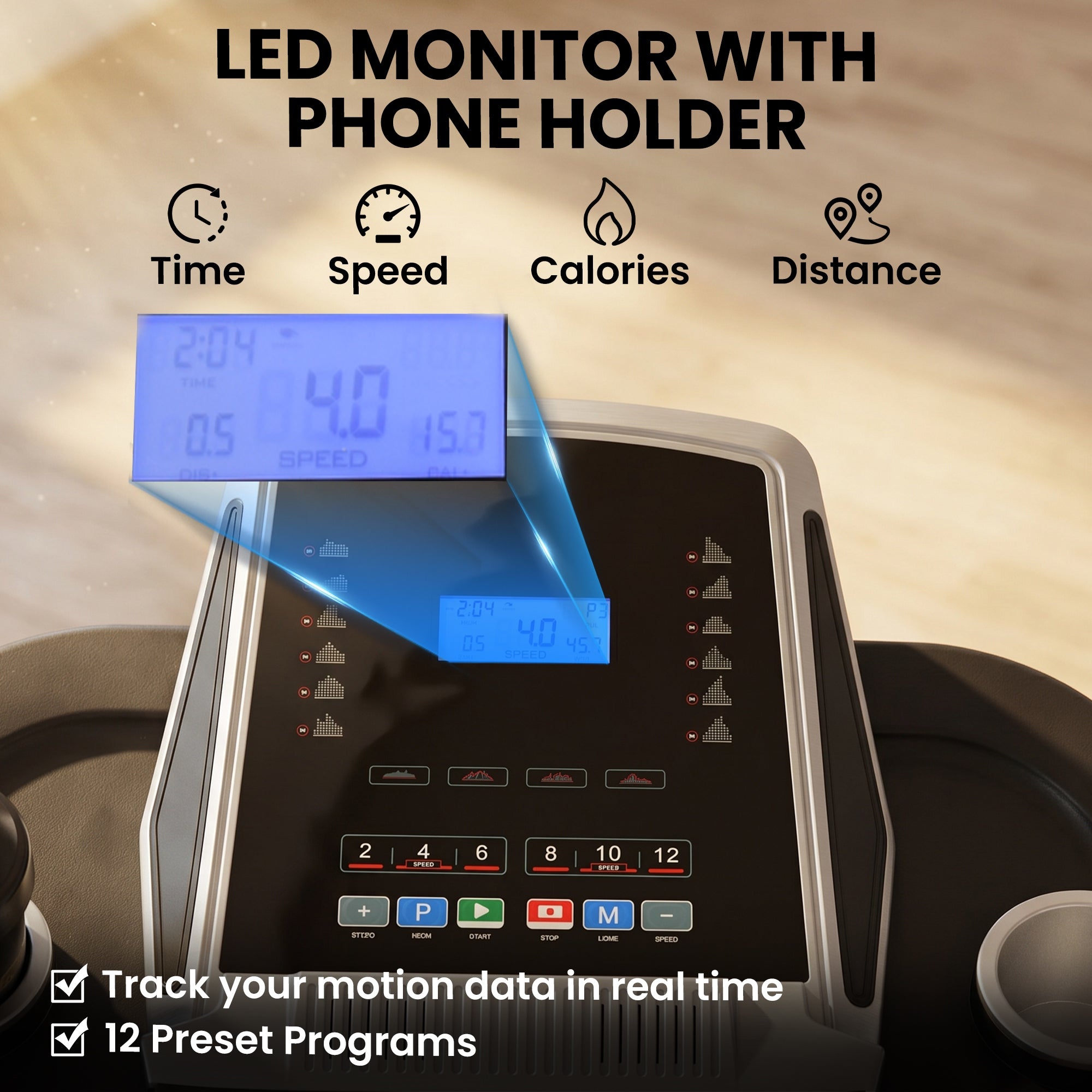 HOMCOM Folding Treadmill, 2.0HP Incline Treadmill Running Machine, 12.8 km/h, with LED Display, Manual Incline, 12 Preset Programs, Drink & Phone Holder for Home Gym Fitness