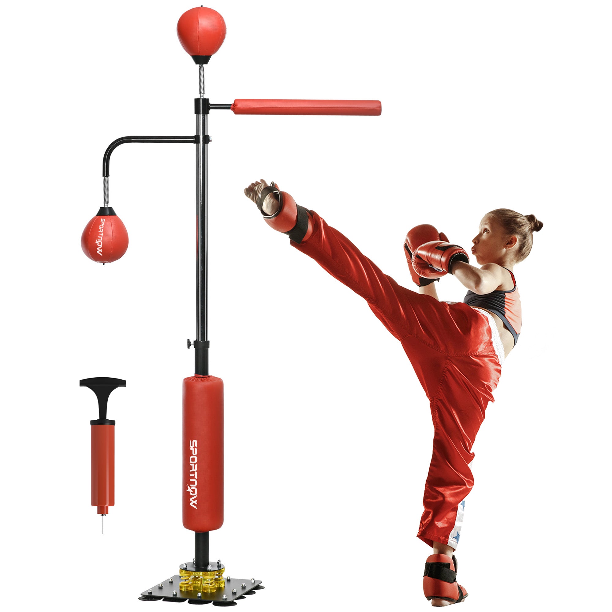 SPORTNOW Boxing Bag, Freestanding Punching Bag, with Reflex Bar, Speed Balls, Red