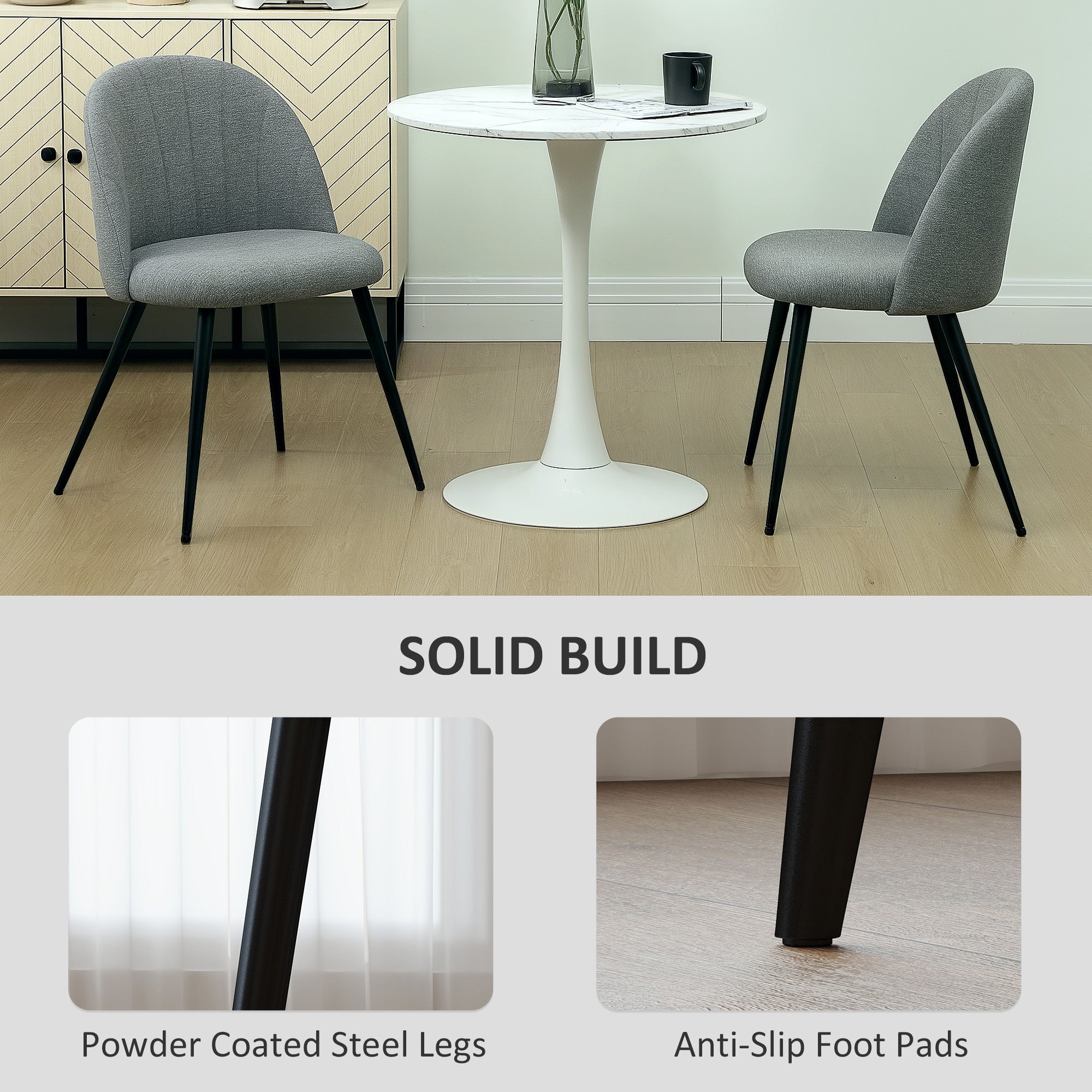HOMCOM Velvet Dining Chairs Set of 2, Modern Upholstered Kitchen Chairs with Metal Legs, Shell Backrest and Padded Seat for Dining Room, Bedroom, Living Room, Vanity, Grey - North Peak Garden Furniture