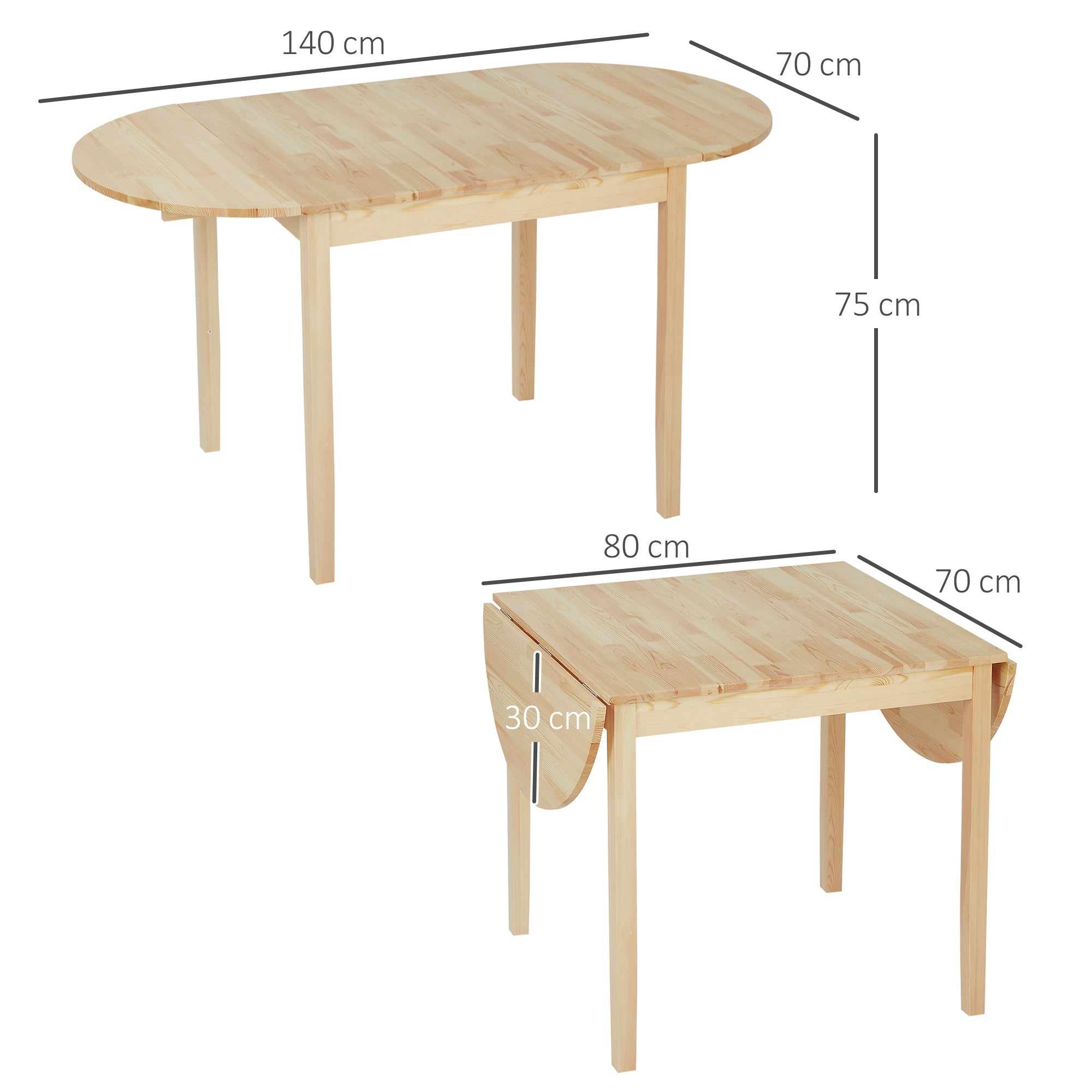HOMCOM 4-6 Person Wooden Drop-Leaf Table - Natural Finish - North Peak Garden Furniture