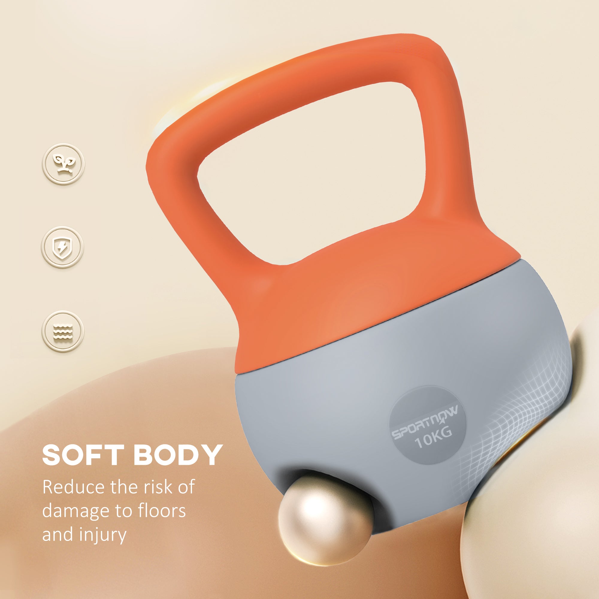 SPORTNOW Soft Kettlebell, 10kg Kettle Bell with Non-Slip Handle for Home Gym Weight Lifting and Strength Training, Orange and Grey - North Peak Garden Furniture