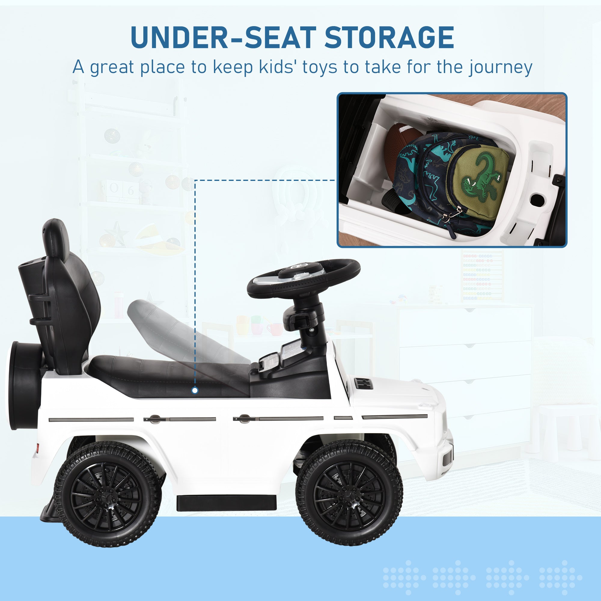 HOMCOM 3 in 1 Kids Children Ride on Push Car Toddler Sliding Car G350 Licensed Walker Foot to Floor Slider Push-Along with Horn Steering Wheel NO POWER Manual, White - North Peak Garden Furniture