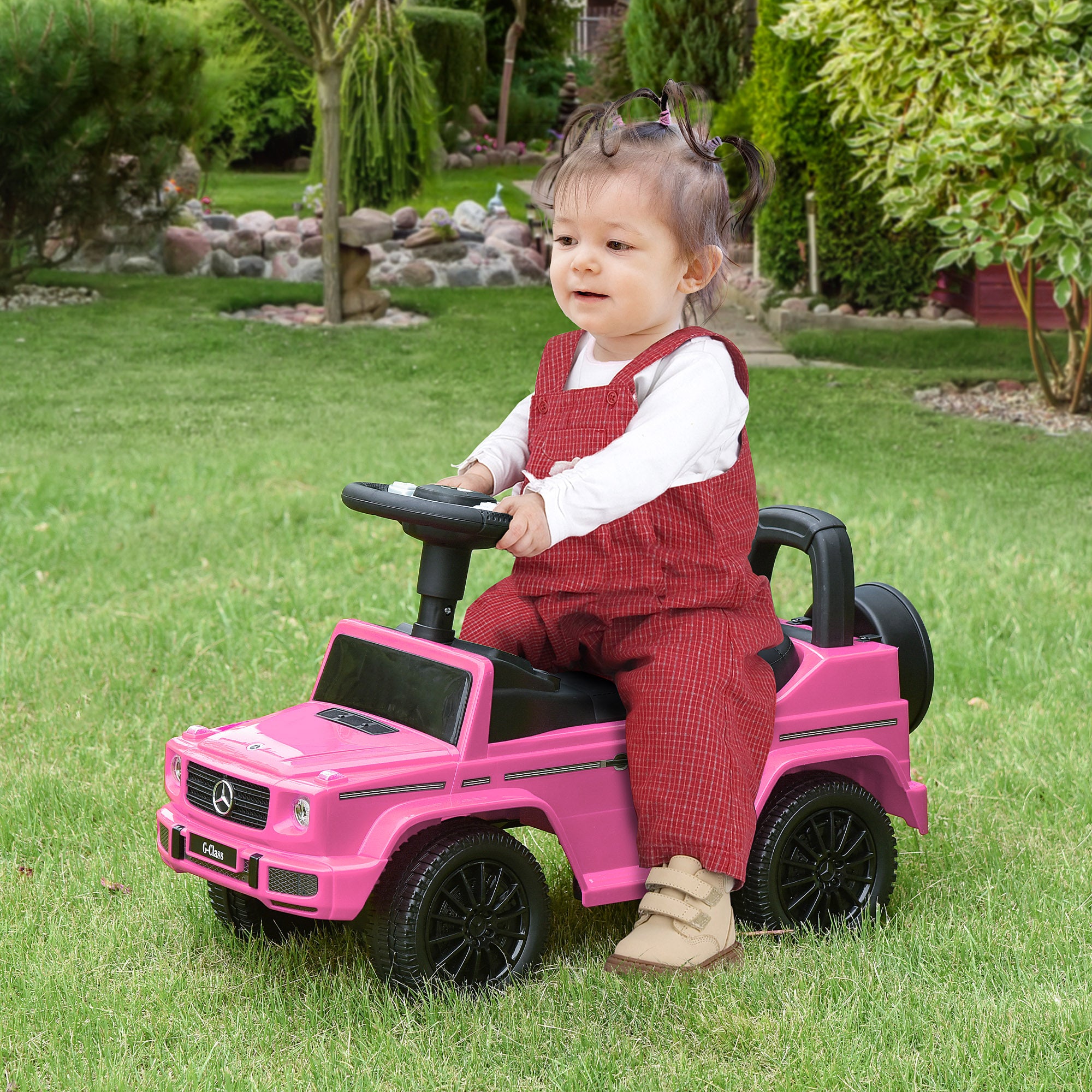 HOMCOM 3 in 1 Kids Ride On Car G350 Licensed Foot To Floor Slider Toddler Push Along NO POWER Pink 12-36 months - North Peak Garden Furniture