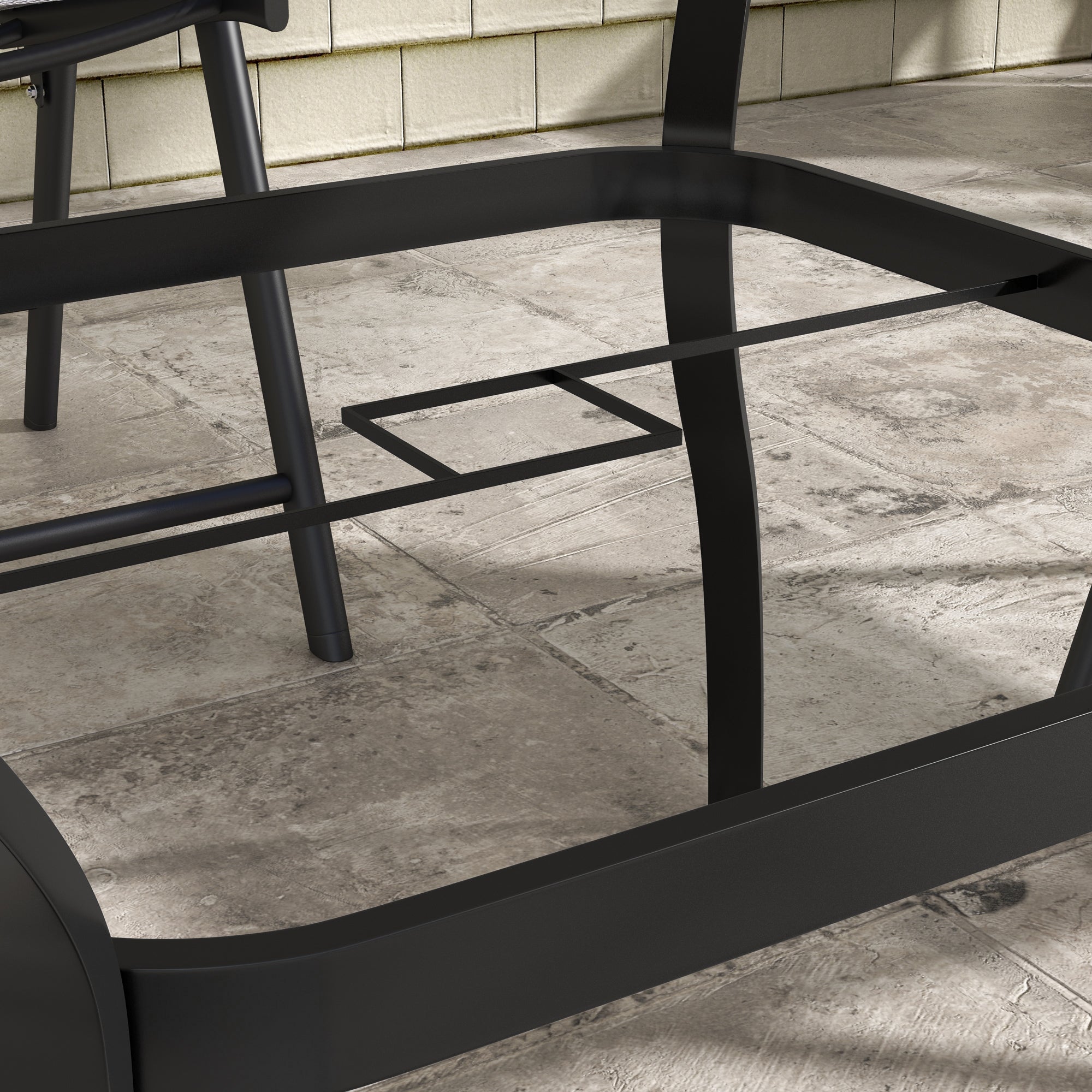 Outsunny Four-Seater Steel Garden Table, with Parasol Hole - Brown/Black - North Peak Garden Furniture