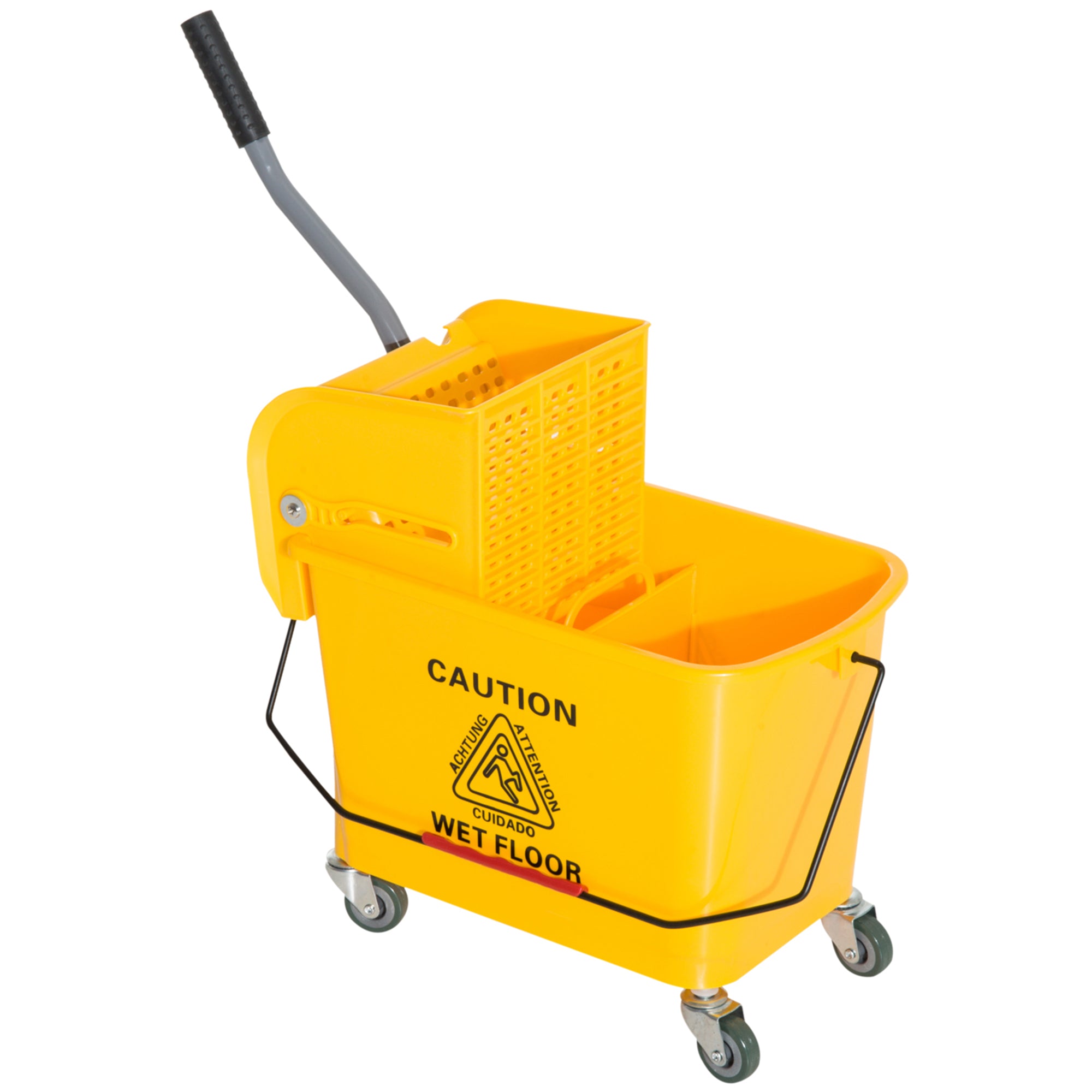HOMCOM 20L Mop Bucket on Wheels, with Water Separation Panel - Yellow - North Peak Garden Furniture