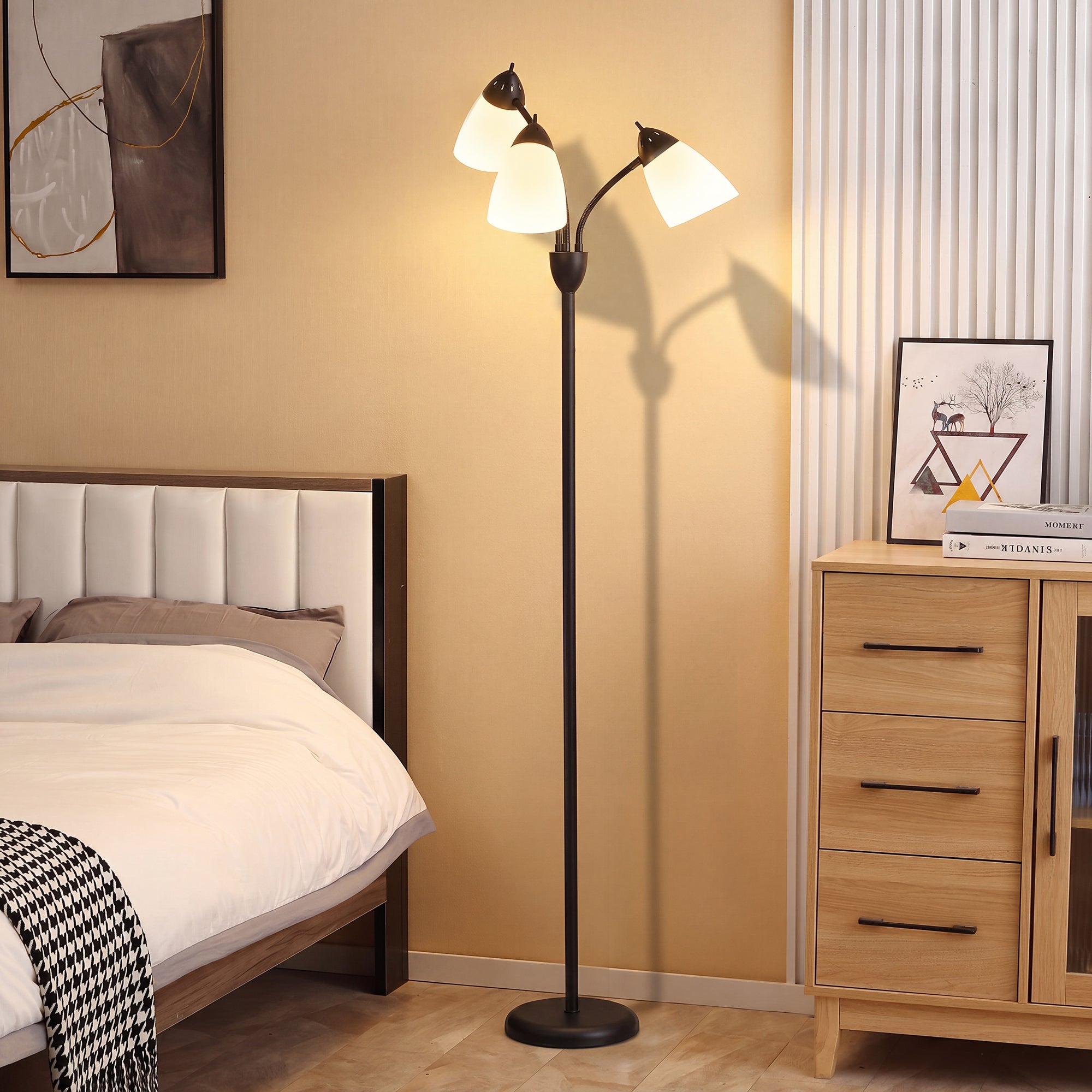 HOMCOM Arc Tree Floor Lamp with 3 Adjustable Rotating Lights, for Bedroom Living Room, Industrial Standing Lamp with Steel Frame, 155cm, Black